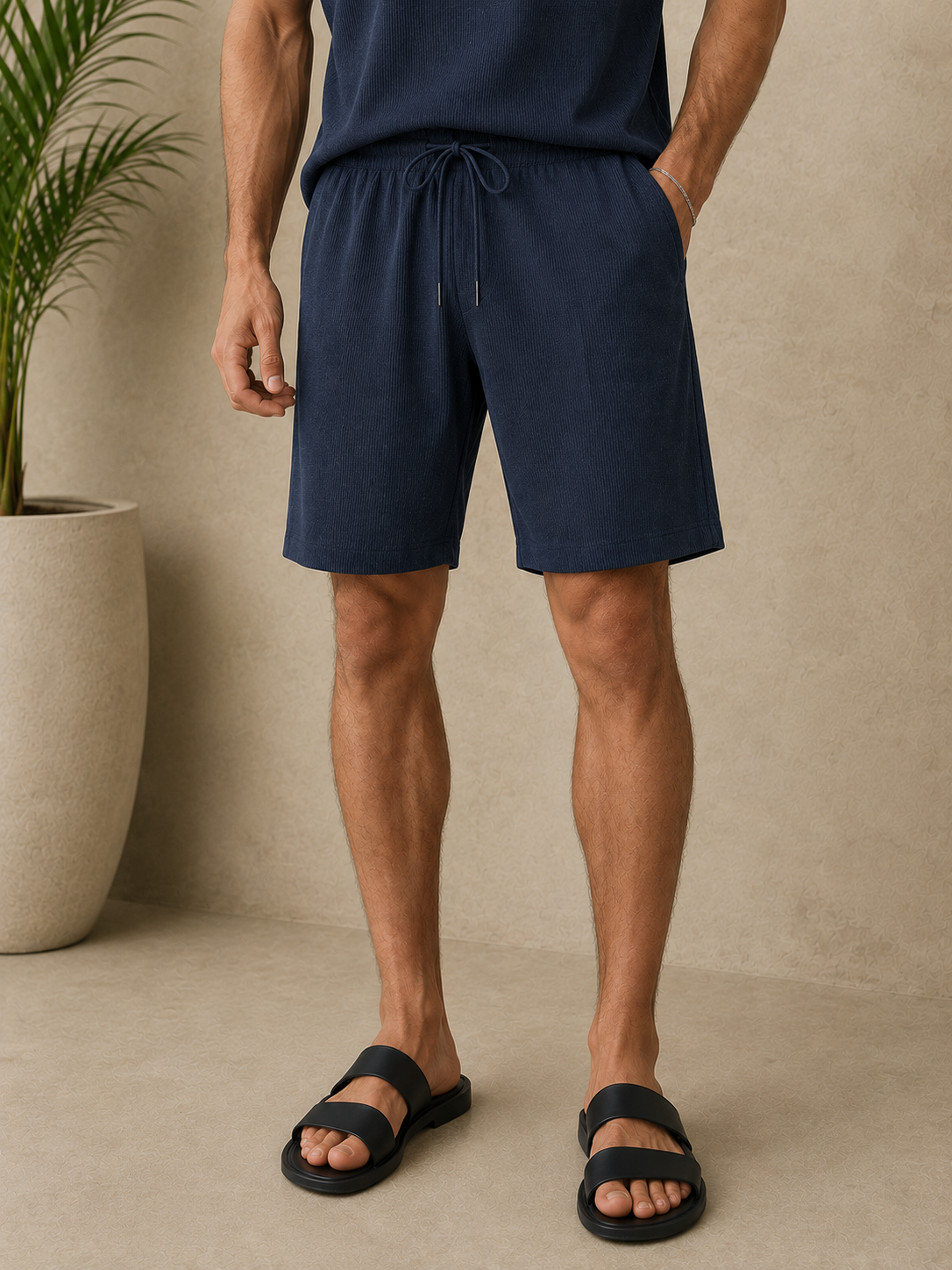Short texturé bleu