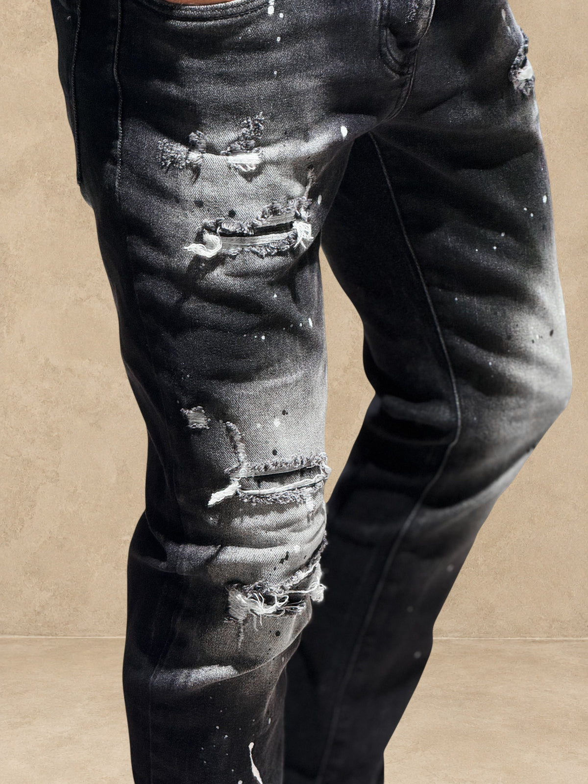 Jean Slim destroy gris/noir