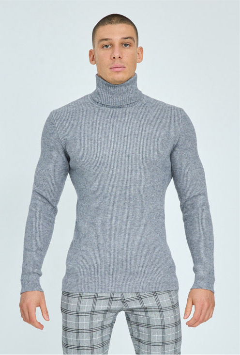 Pull maille coll roulé gris