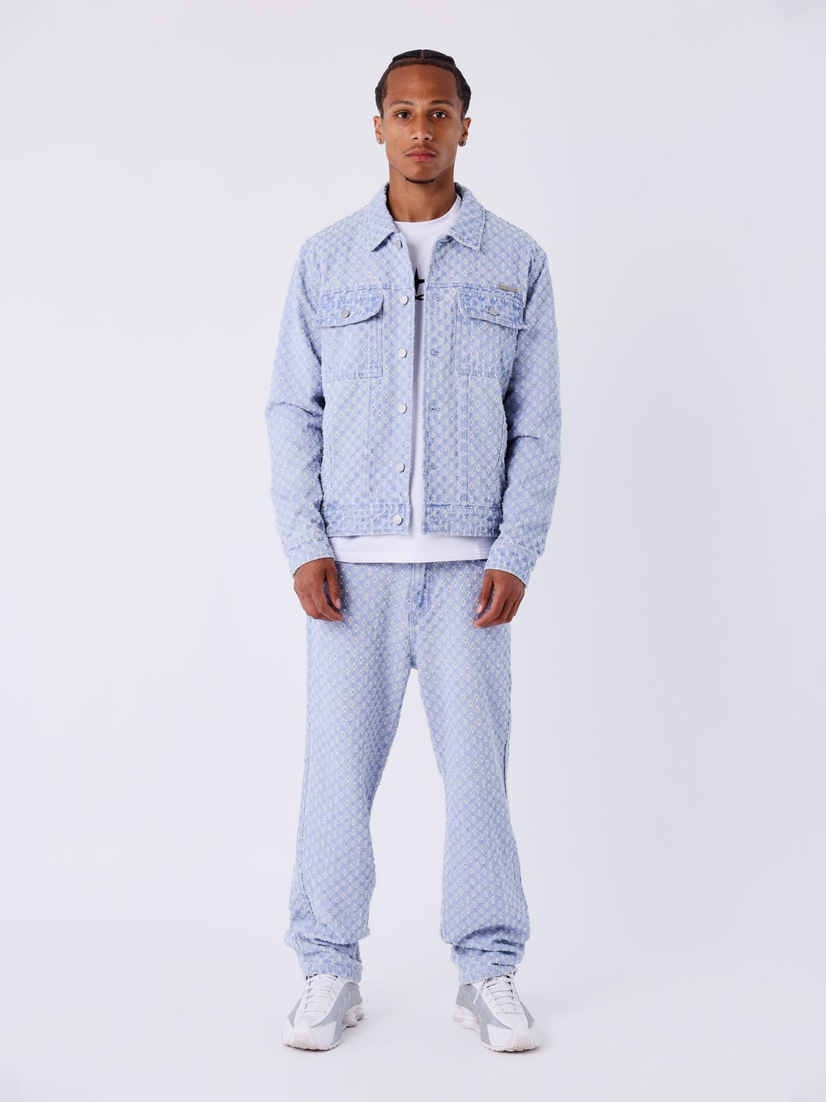 PXP - Veste en jean bleu ciel motifs