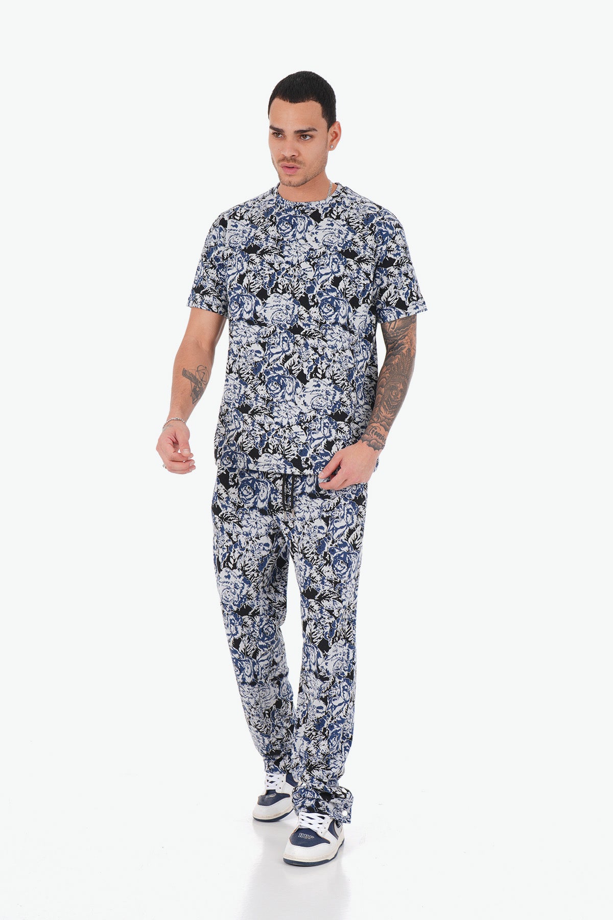 Pantalon motif noir bleu blanc LL1114