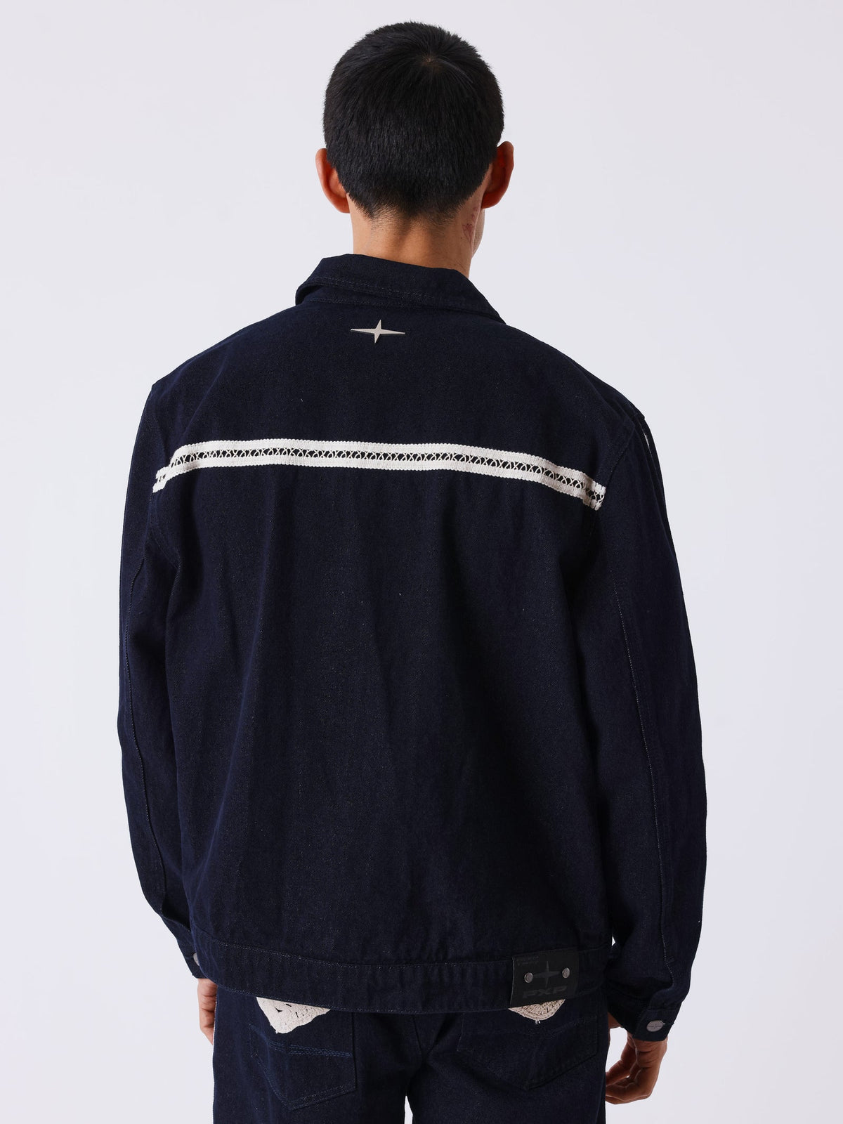 PXP - VESTE EN DENIM NOIR BANDE CROCHET BEIGE