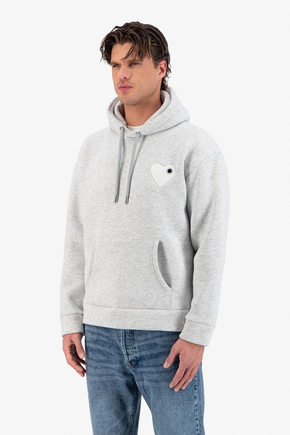 Sweat capuche gris Cœur noir