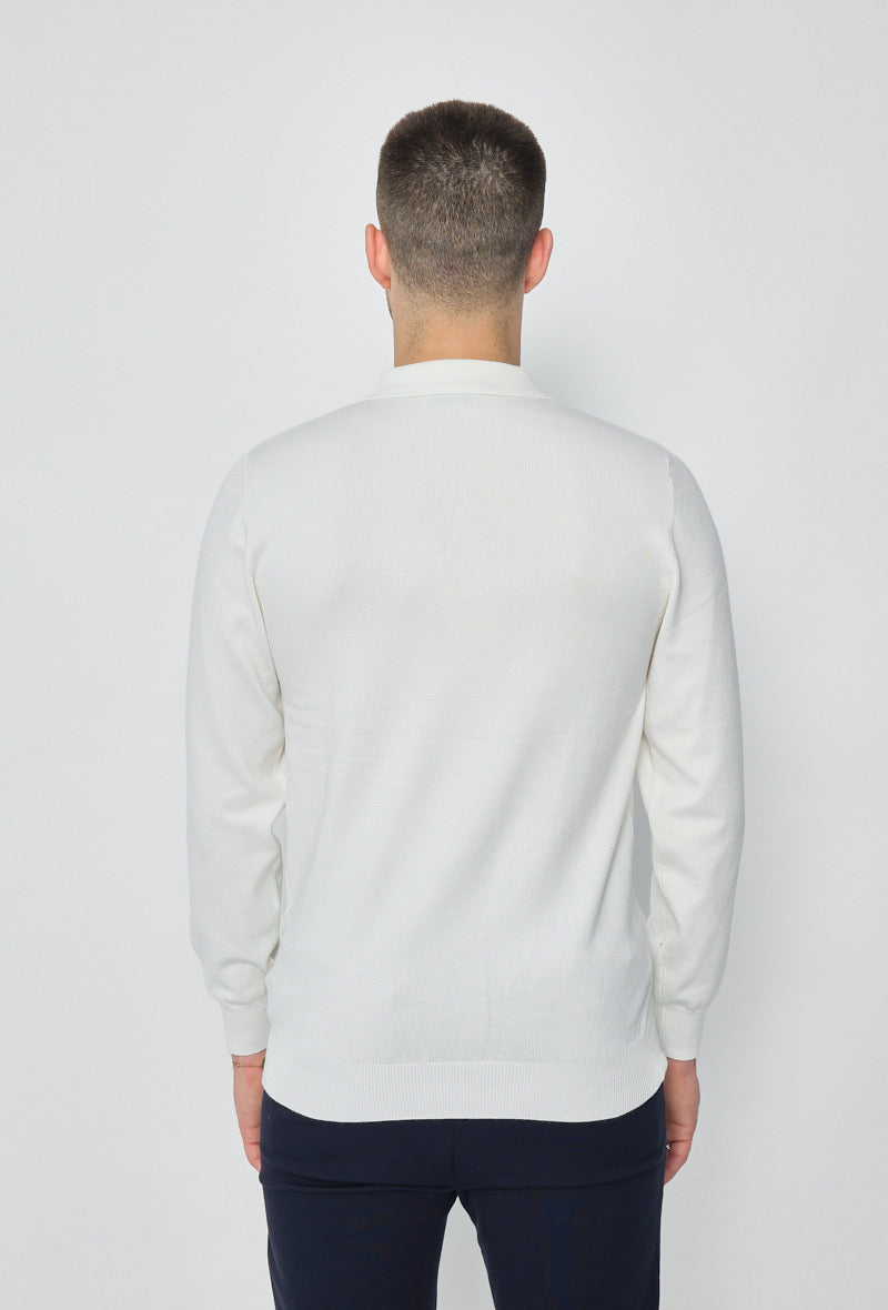 Polo zip manche longue blanc