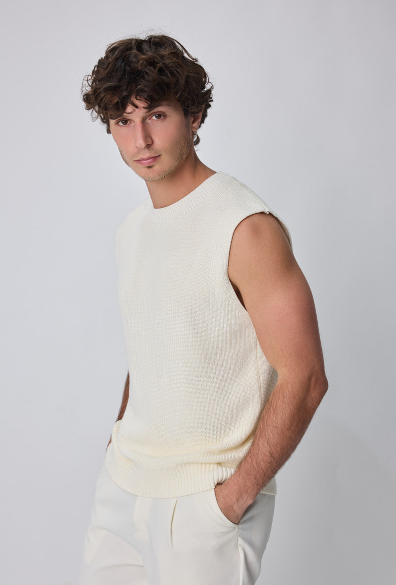 Débardeur maille épais blanc cassé