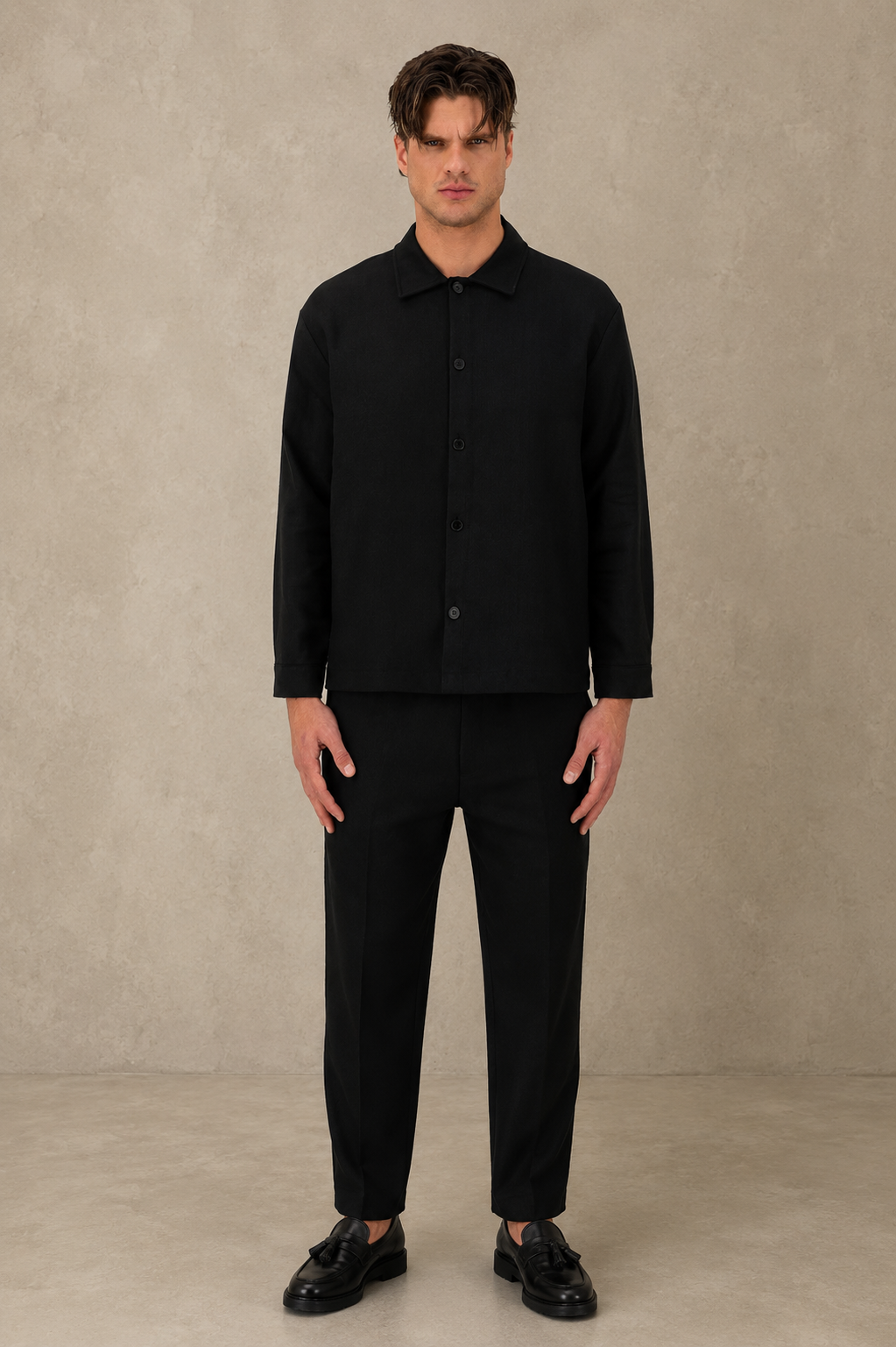 Chemise manche longue Jacquard noir