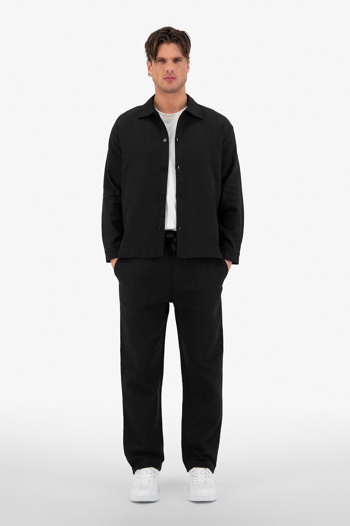 Chemise manche longue Jacquard noir