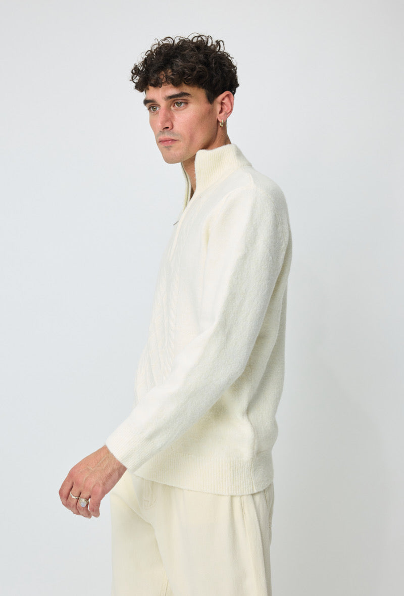 Pull maille blanc col zippé