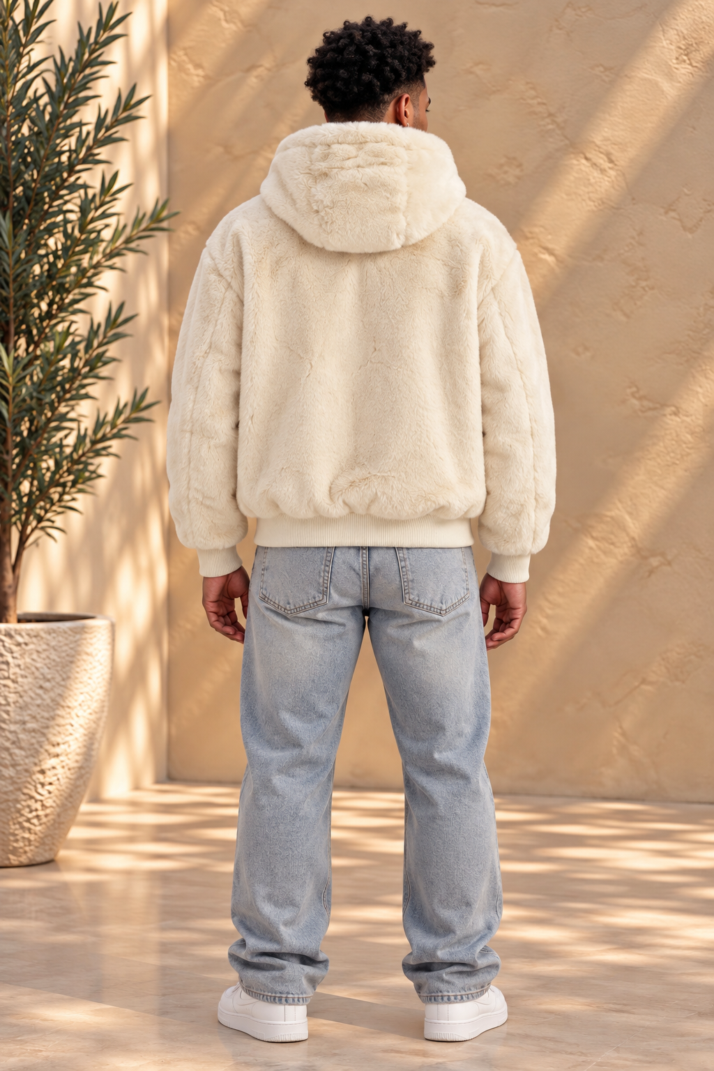 Veste bomber crème réversible similicuir / fourrure