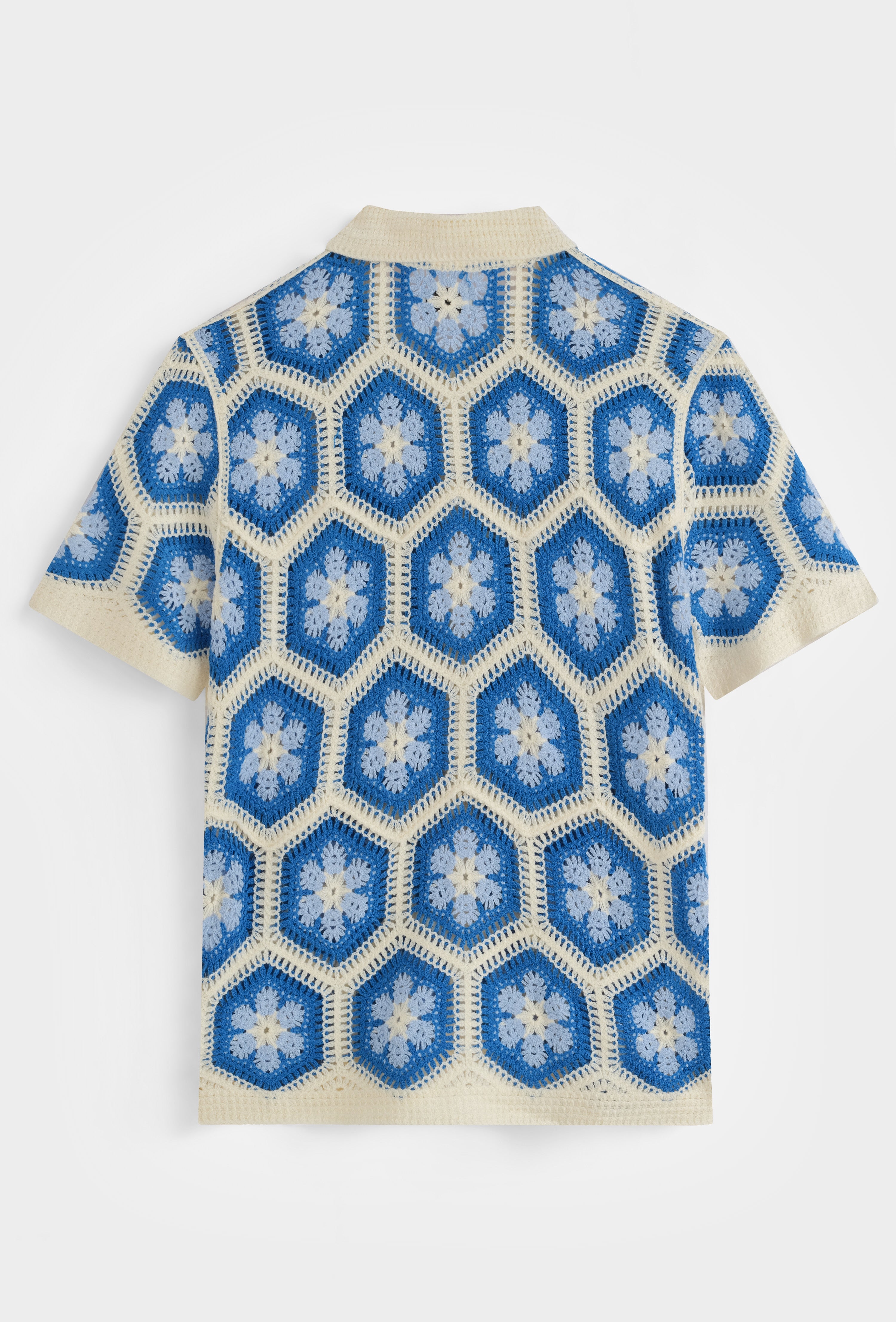 Chemise crochet bleu / blanc