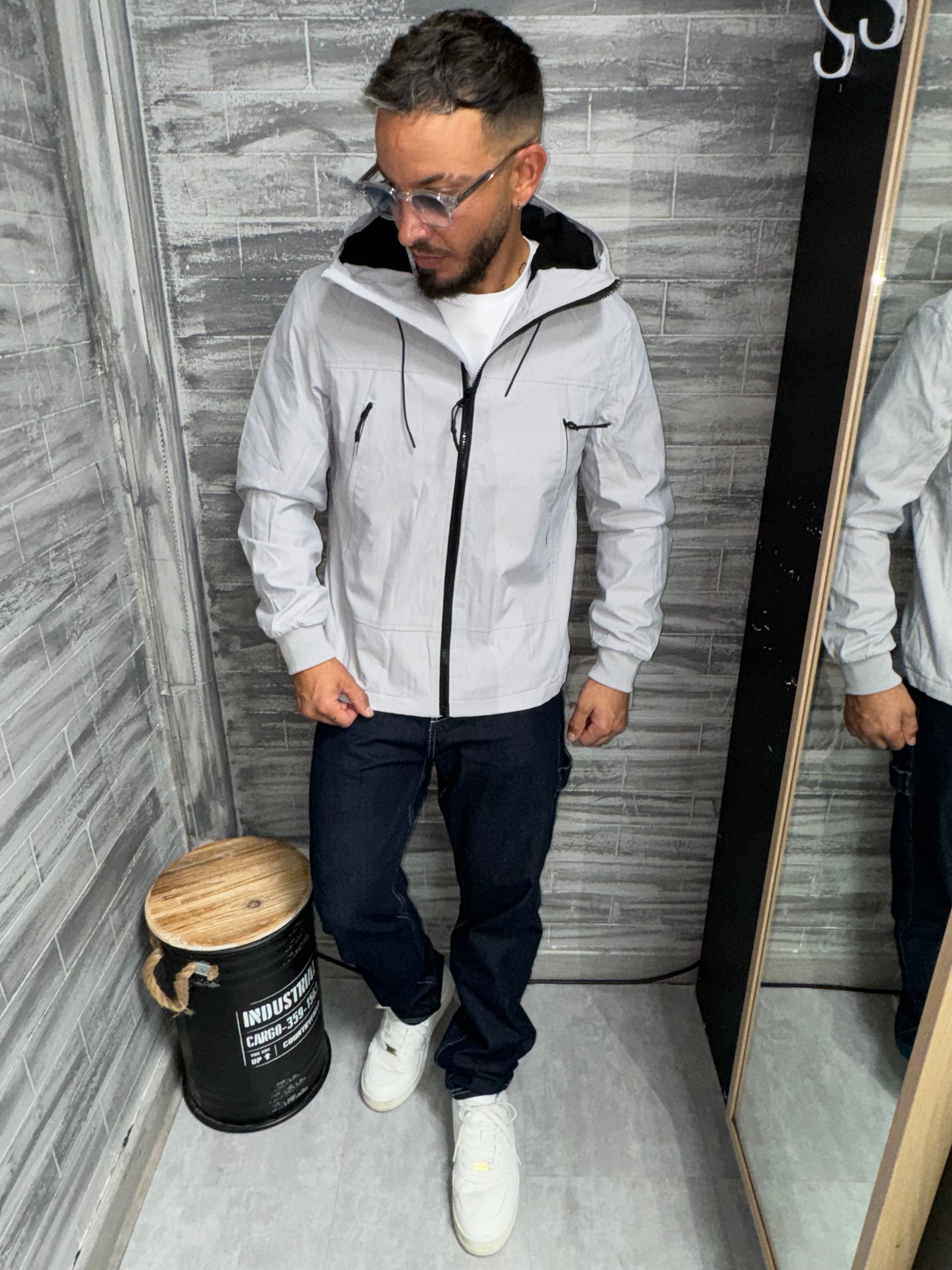 Black hooded jacket