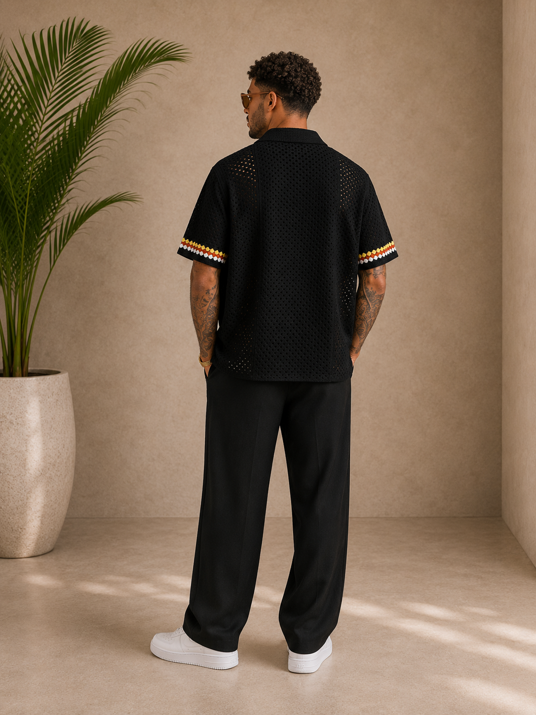 Chemise crochet noir motifs