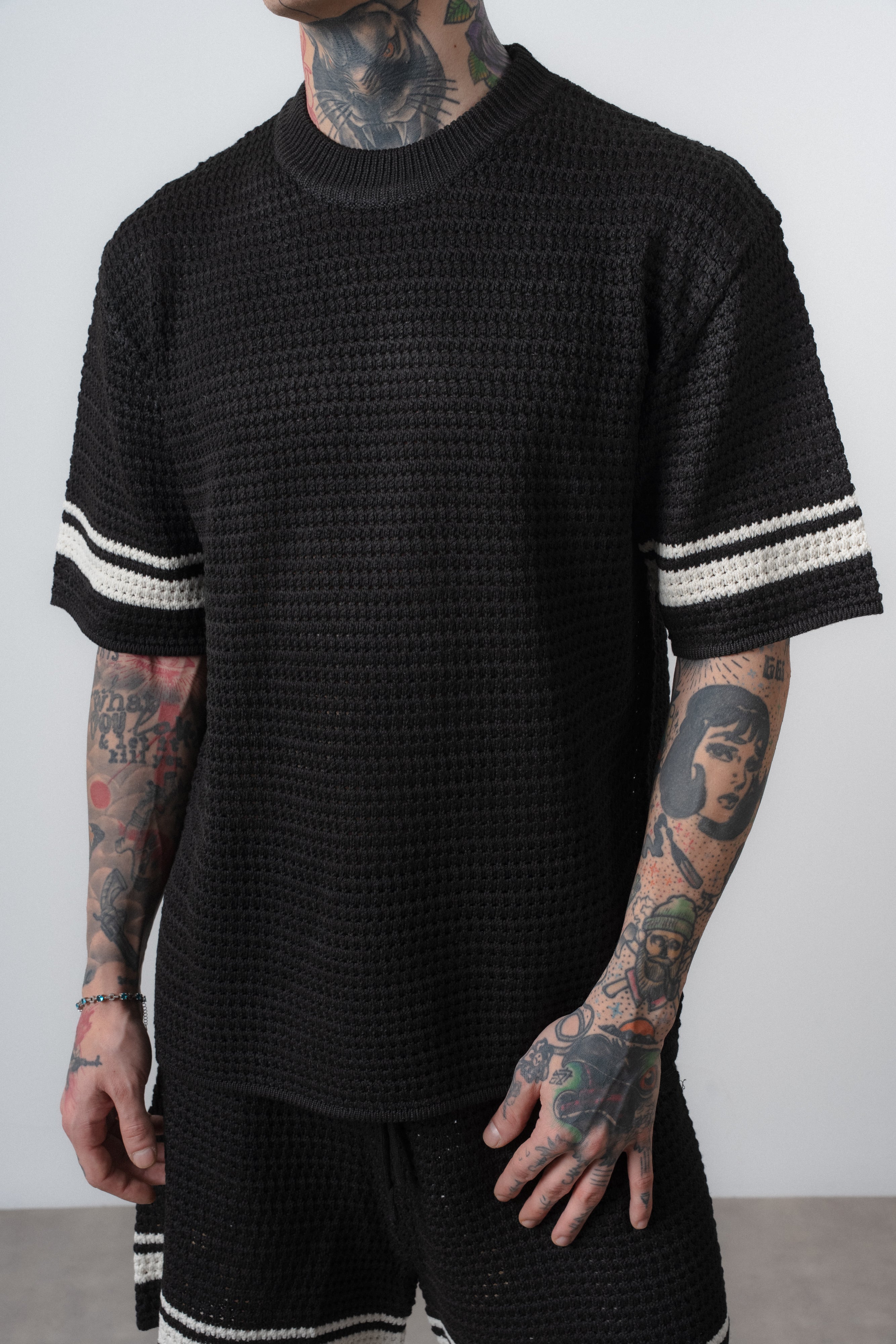 Ensemble short t-shirt maille noir