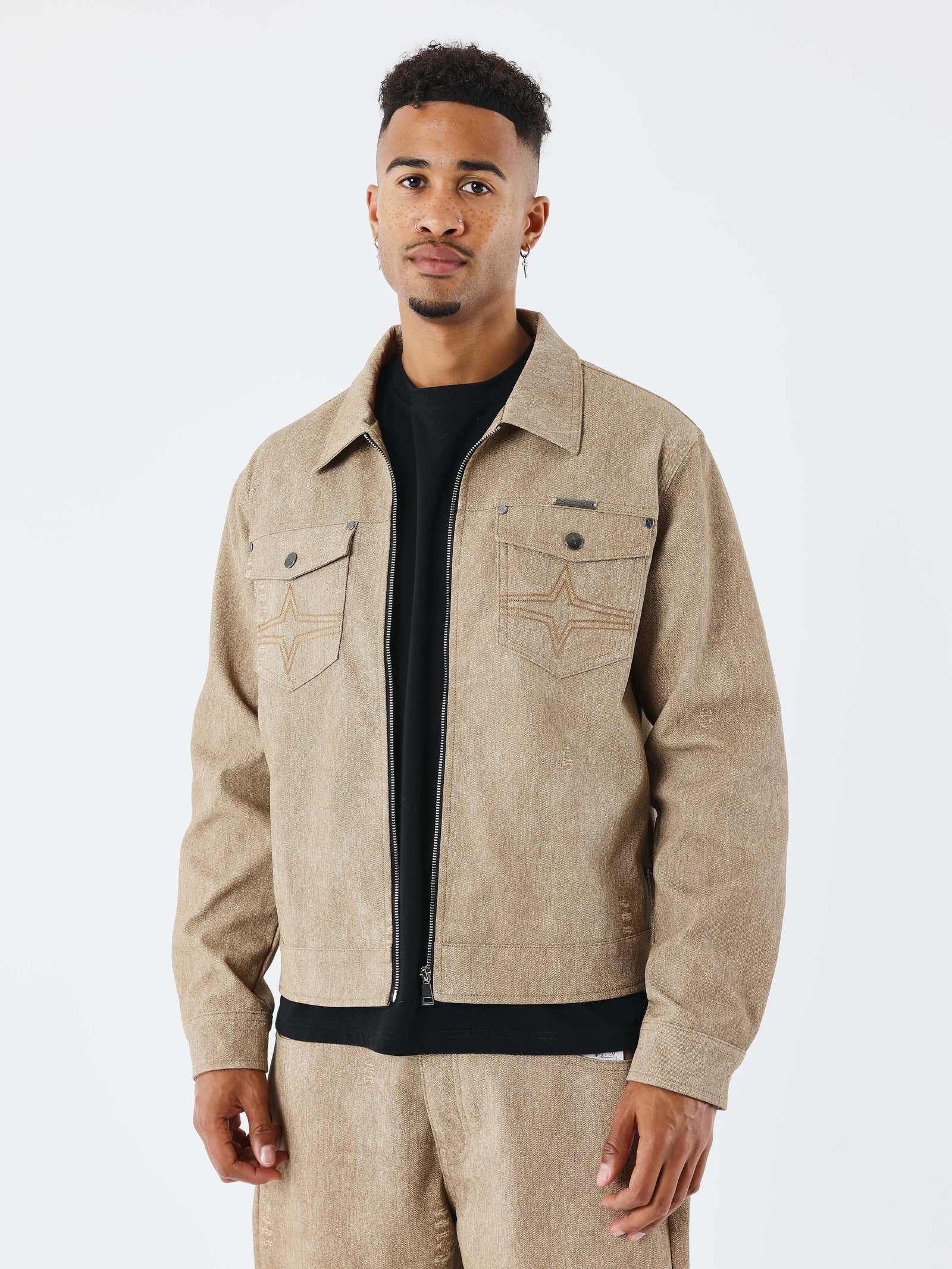 PXP - Veste similicuir marron effet denim