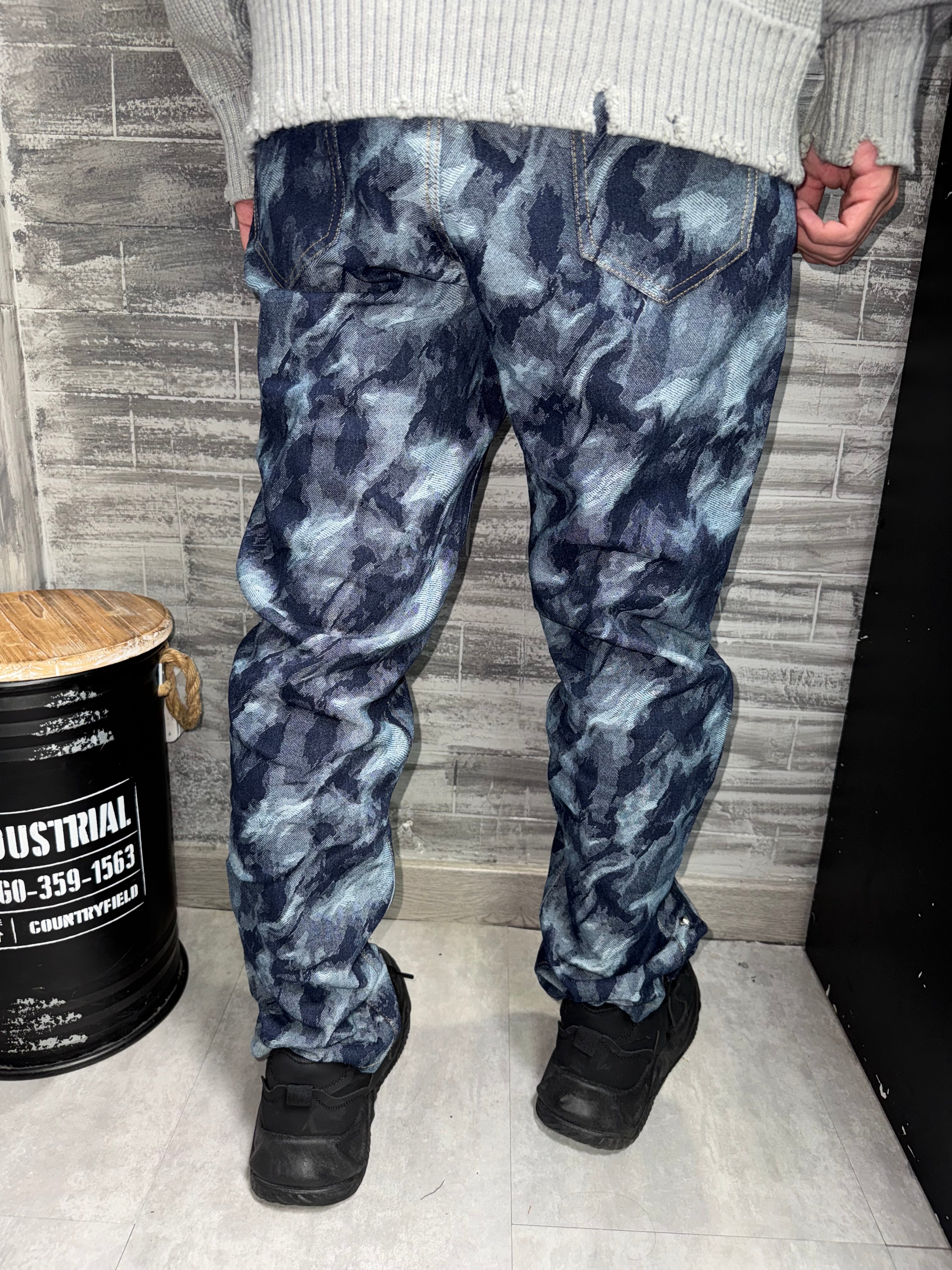 Jean camo bleu boutons