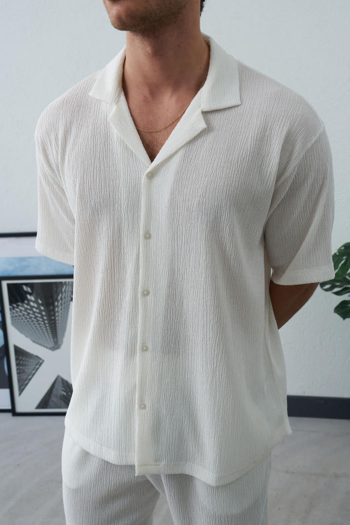 Chemise manche courte texturé blanche
