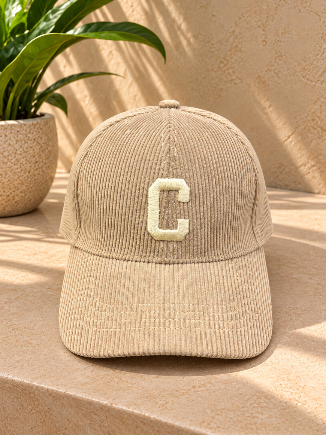 Casquette C velours beige
