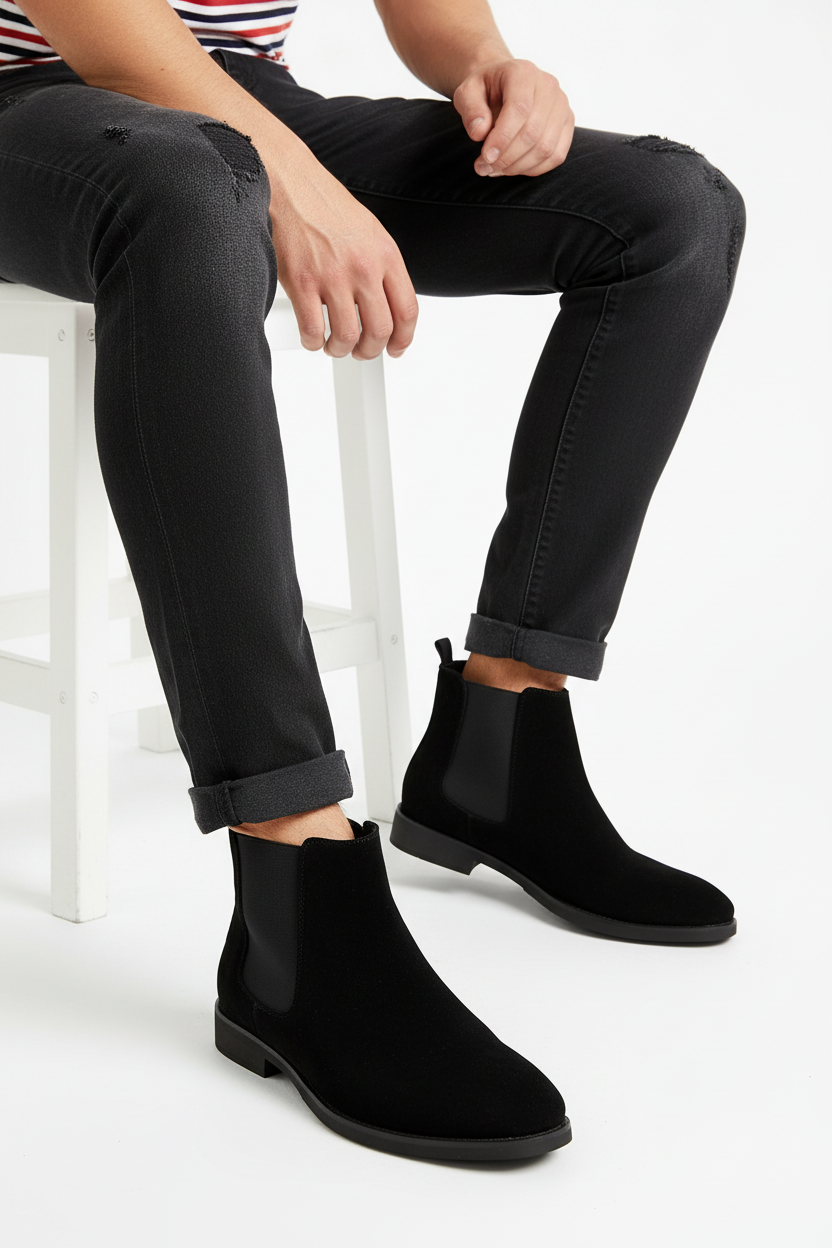 Bottines Chelsea en suédine noir