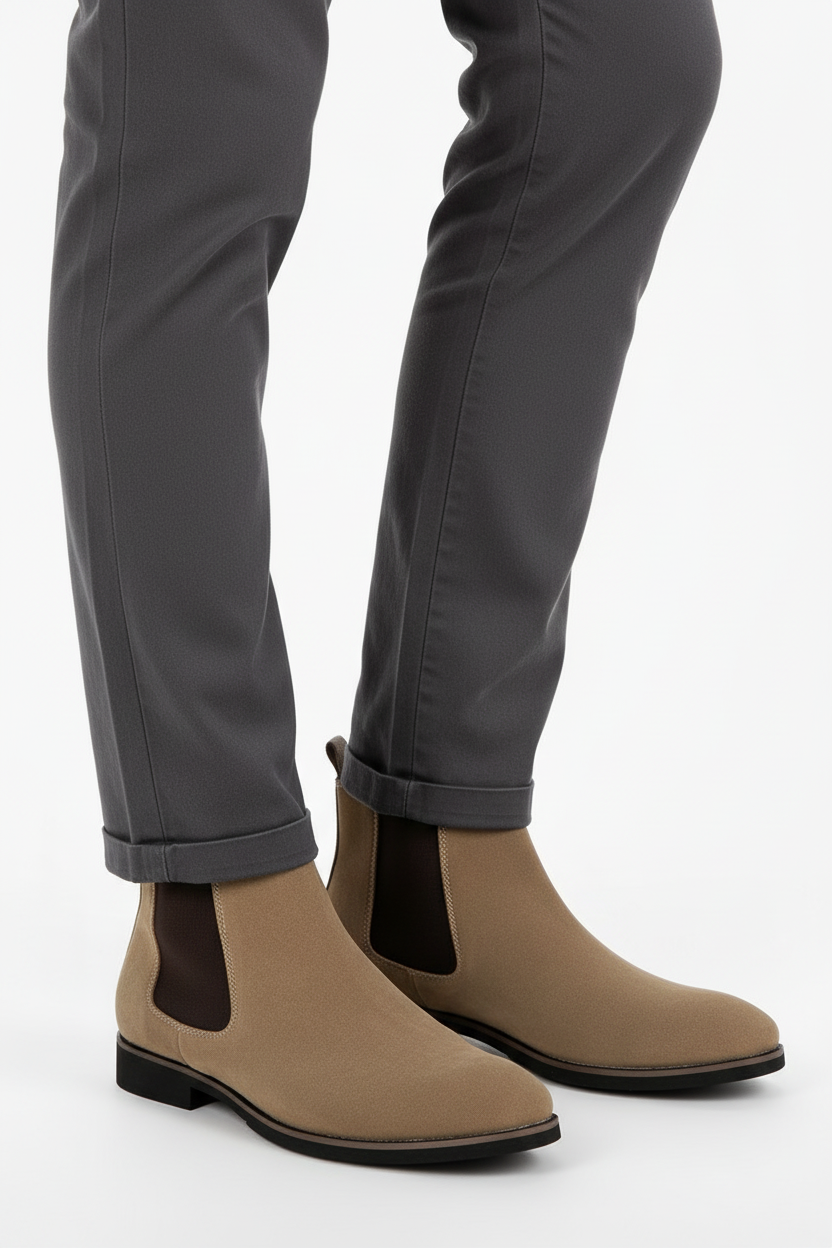 Bottines Chelsea en suédine beige