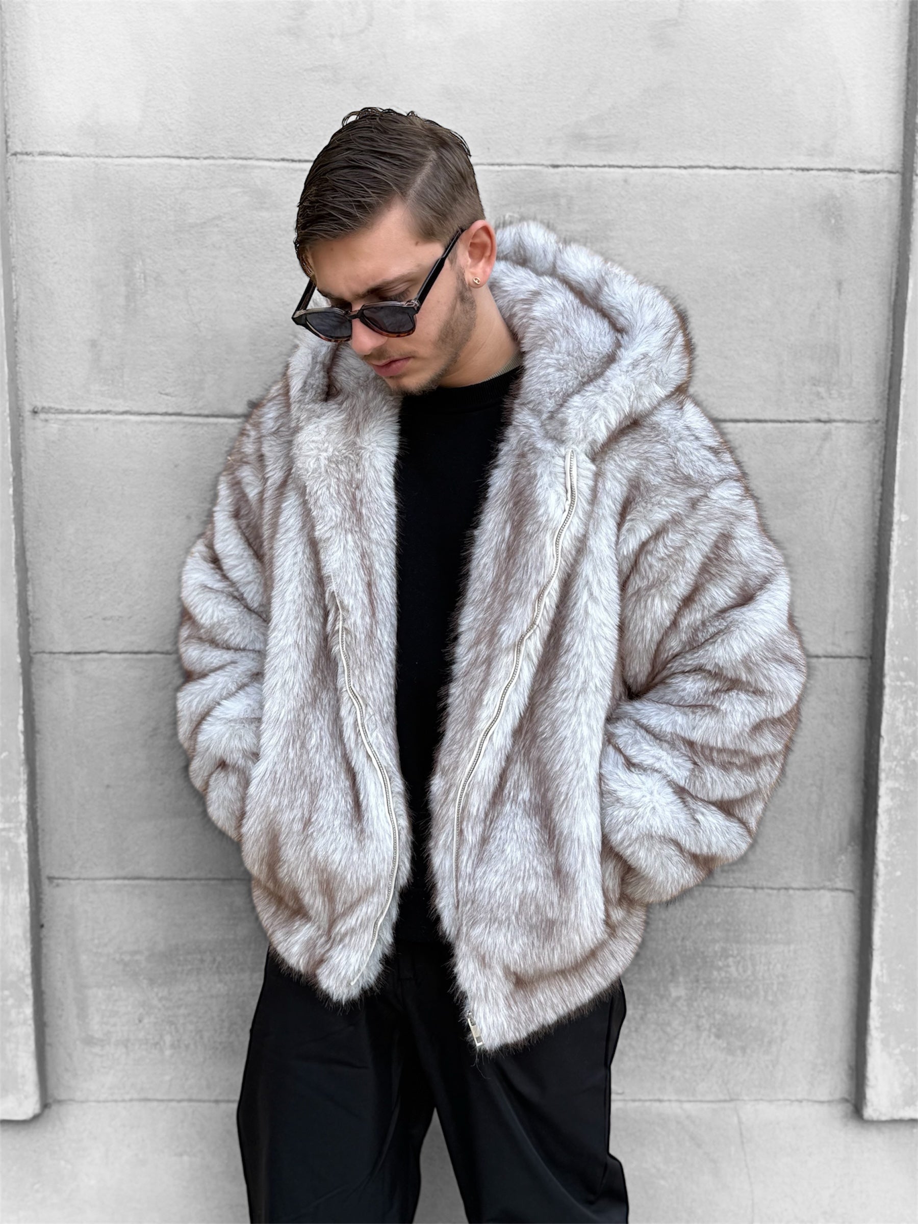 Veste fourrure beige/marron