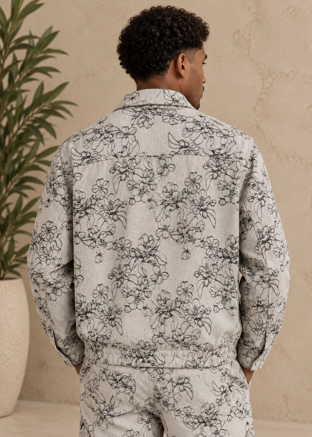 Ensemble beige fleur noir
