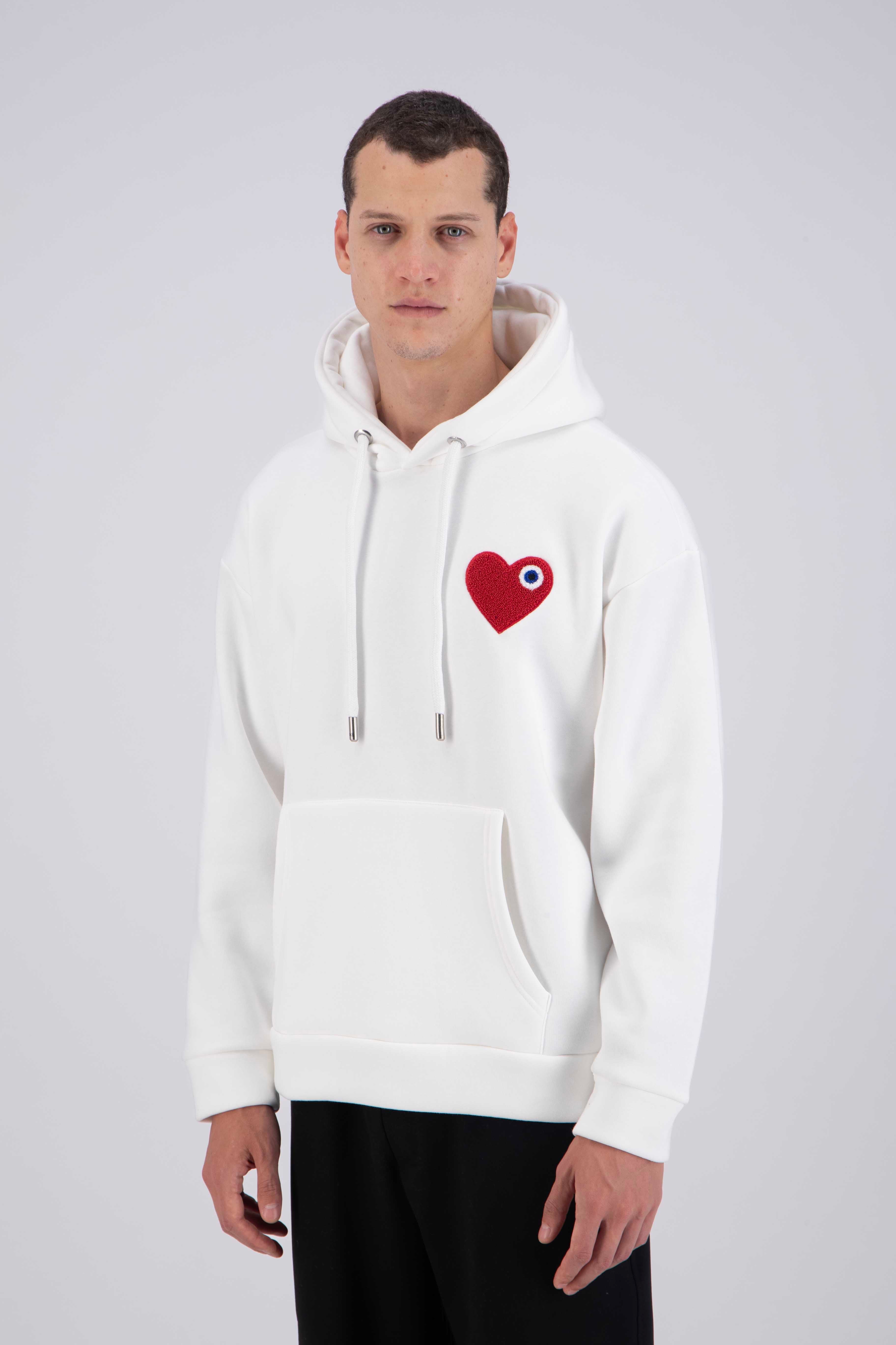 Sweat capuche Blanc Cœur rouge