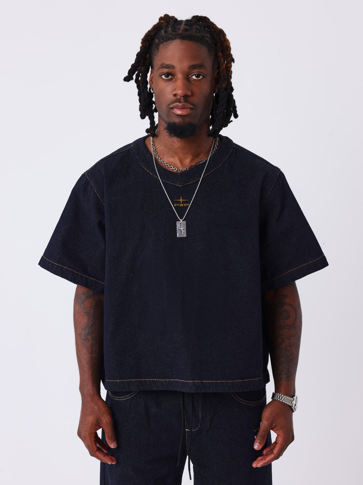 PXP - T-SHIRT EN DENIM COL V SNOW