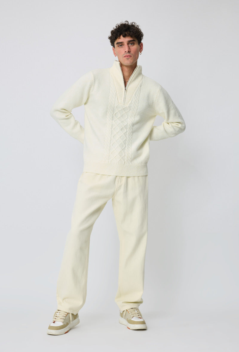 Pull maille blanc col zippé