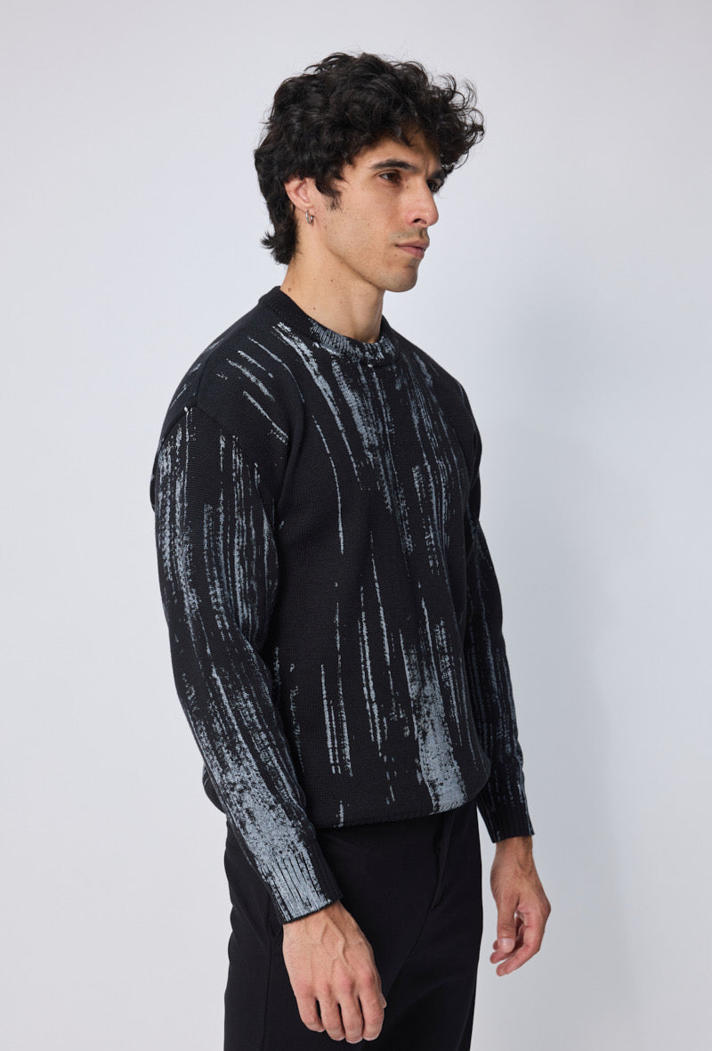 Pull noir motif gris