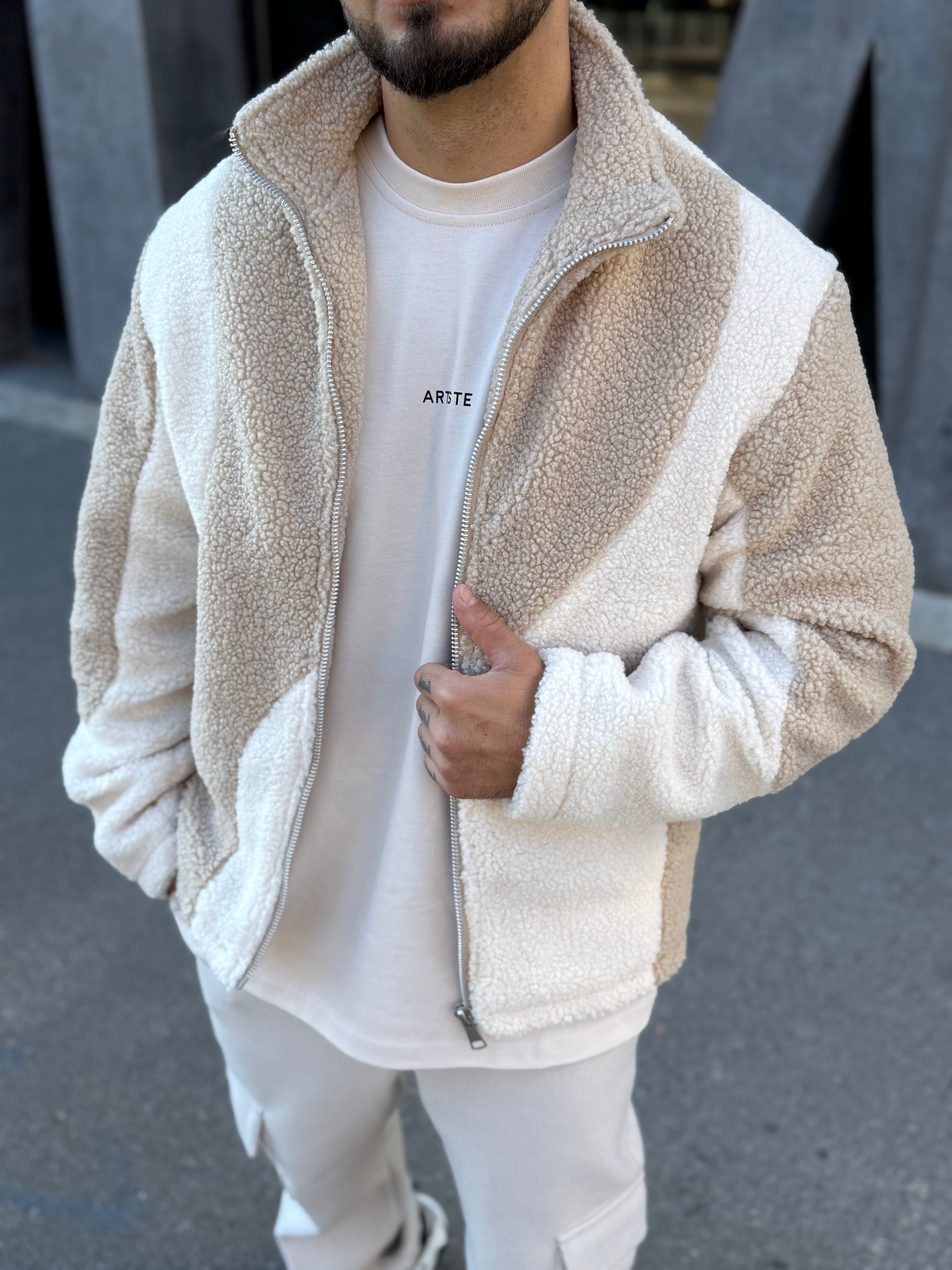 Veste laine beige blanc