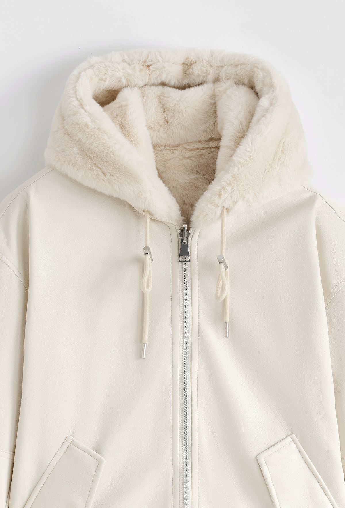 Veste bomber crème réversible similicuir / fourrure