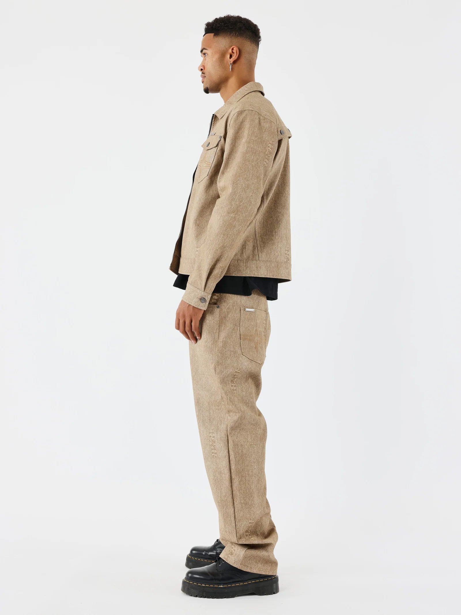 PXP - Pantalon similicuir marron effet denim