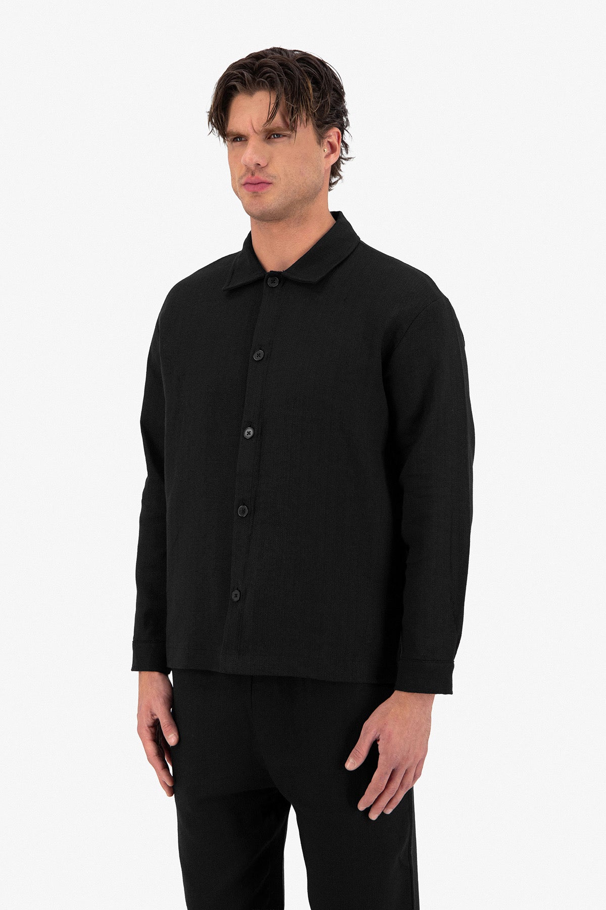 Chemise manche longue Jacquard noir