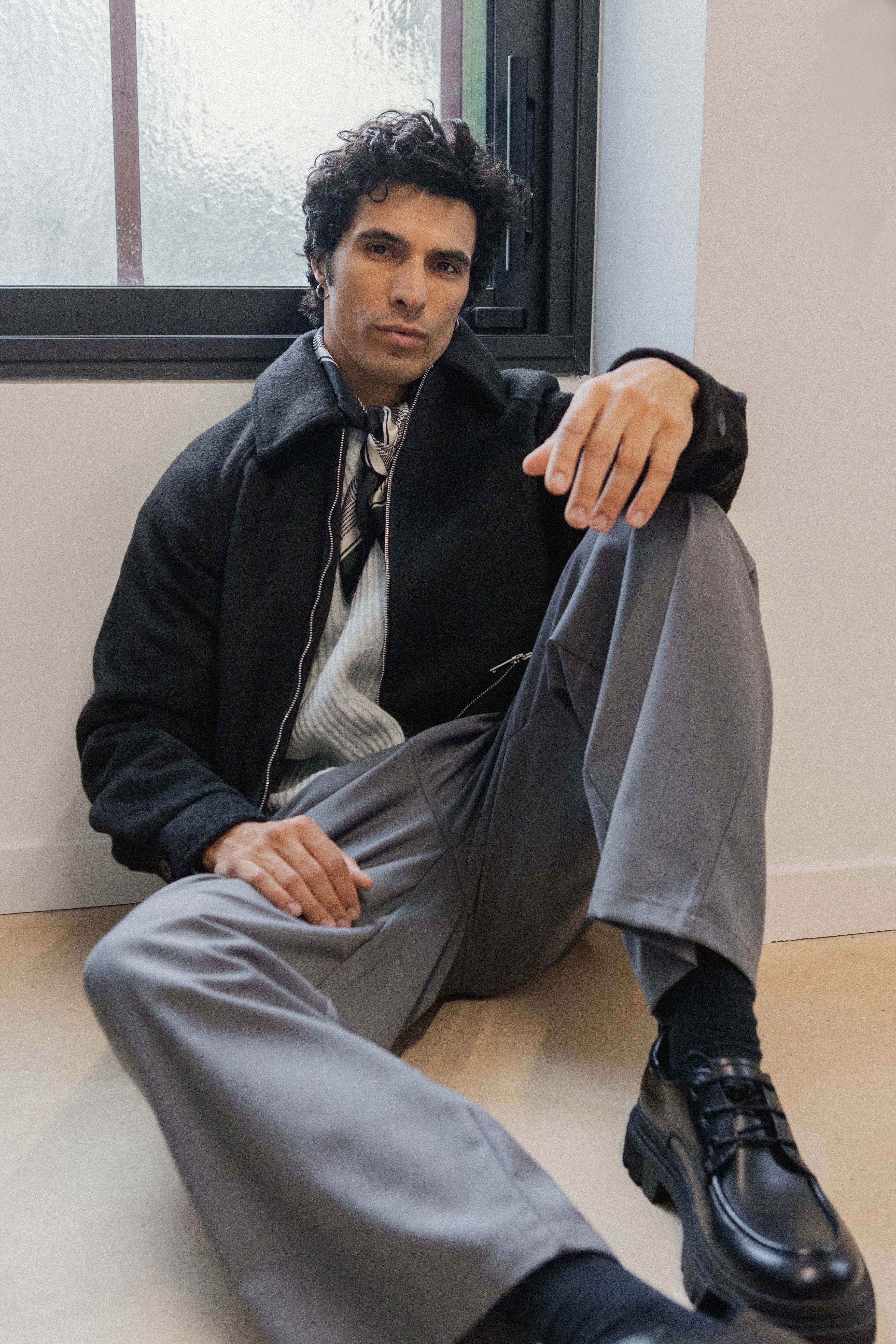 Veste zipée noir en laine