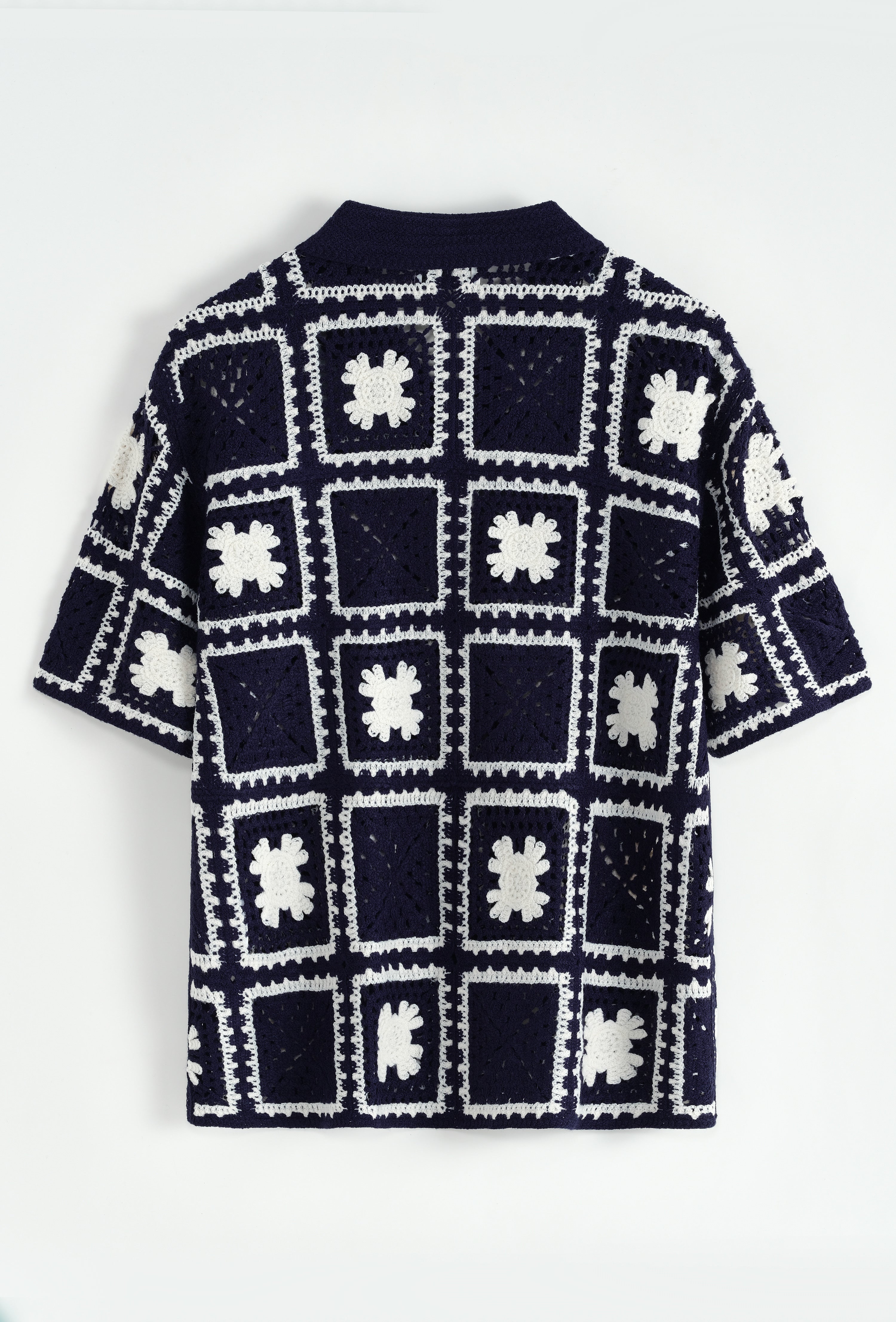 Chemise crochet navy / blanc