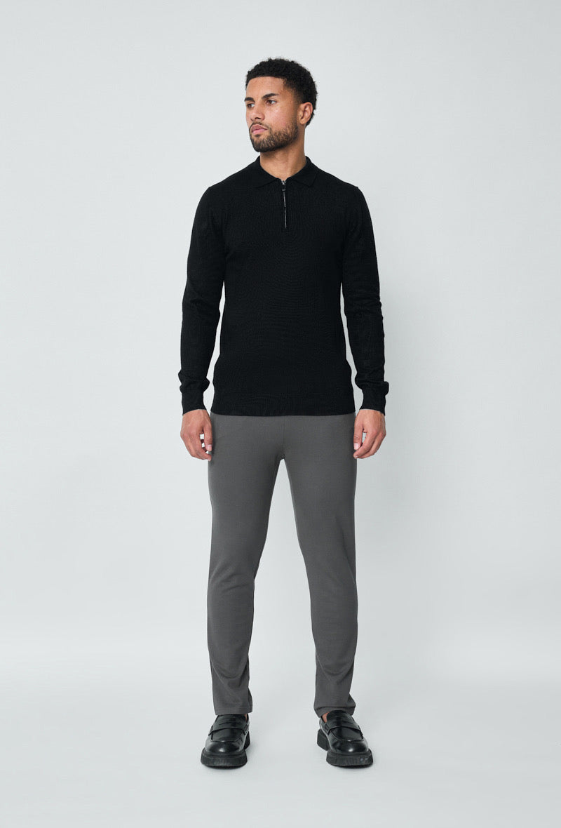 Polo zip manche longue noir