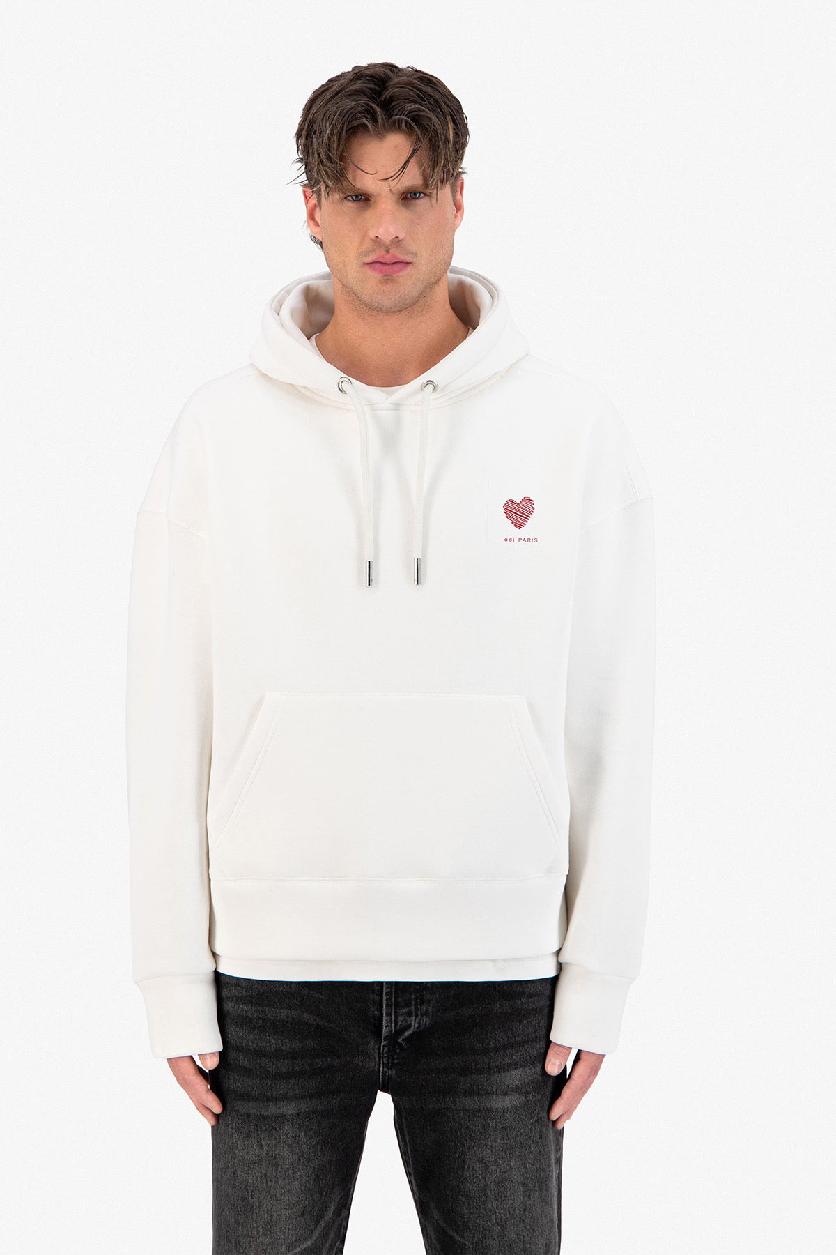 Sweat capuche blanc Amore Coeur rouge