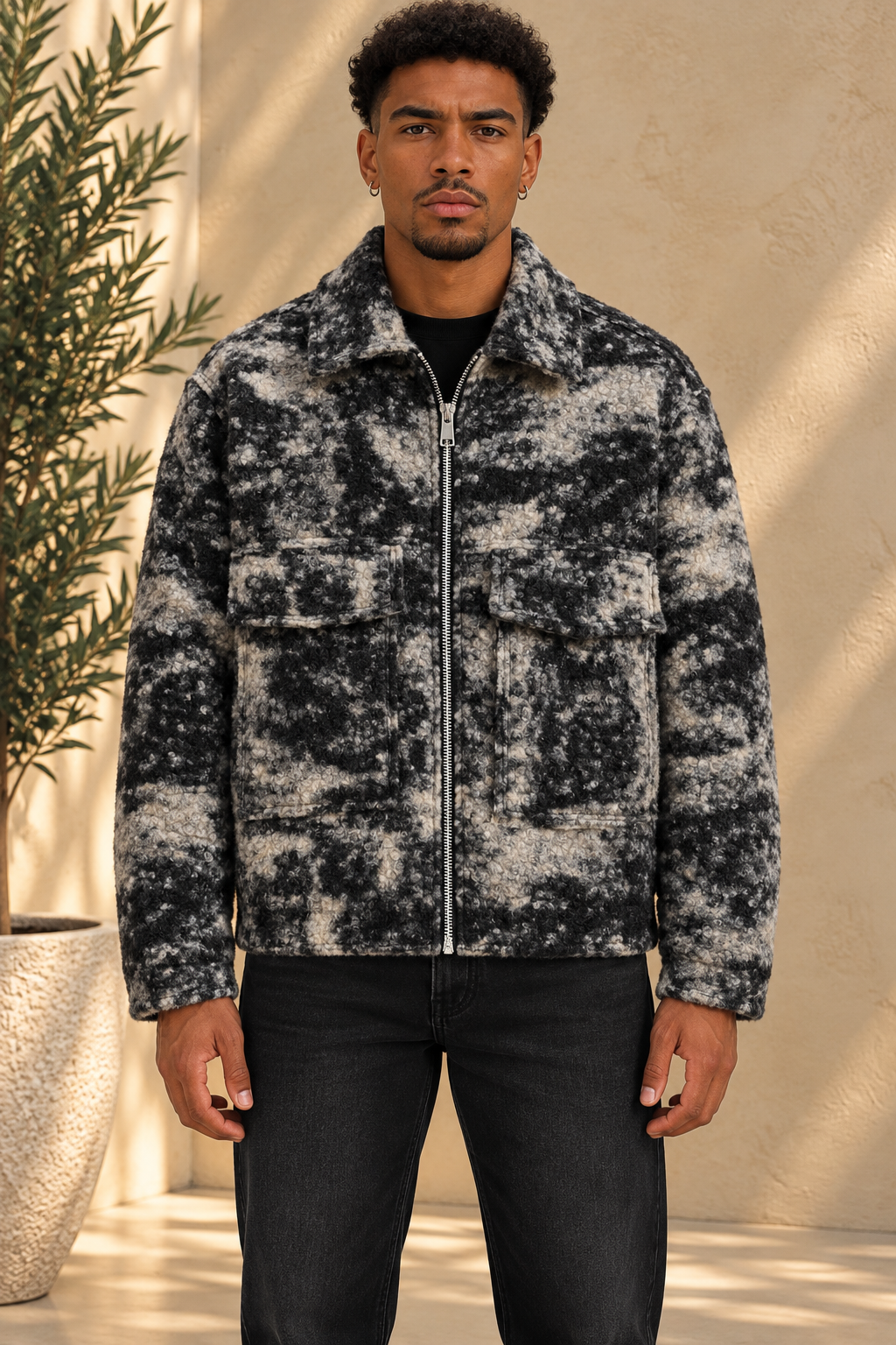 Veste laine bouclée grise