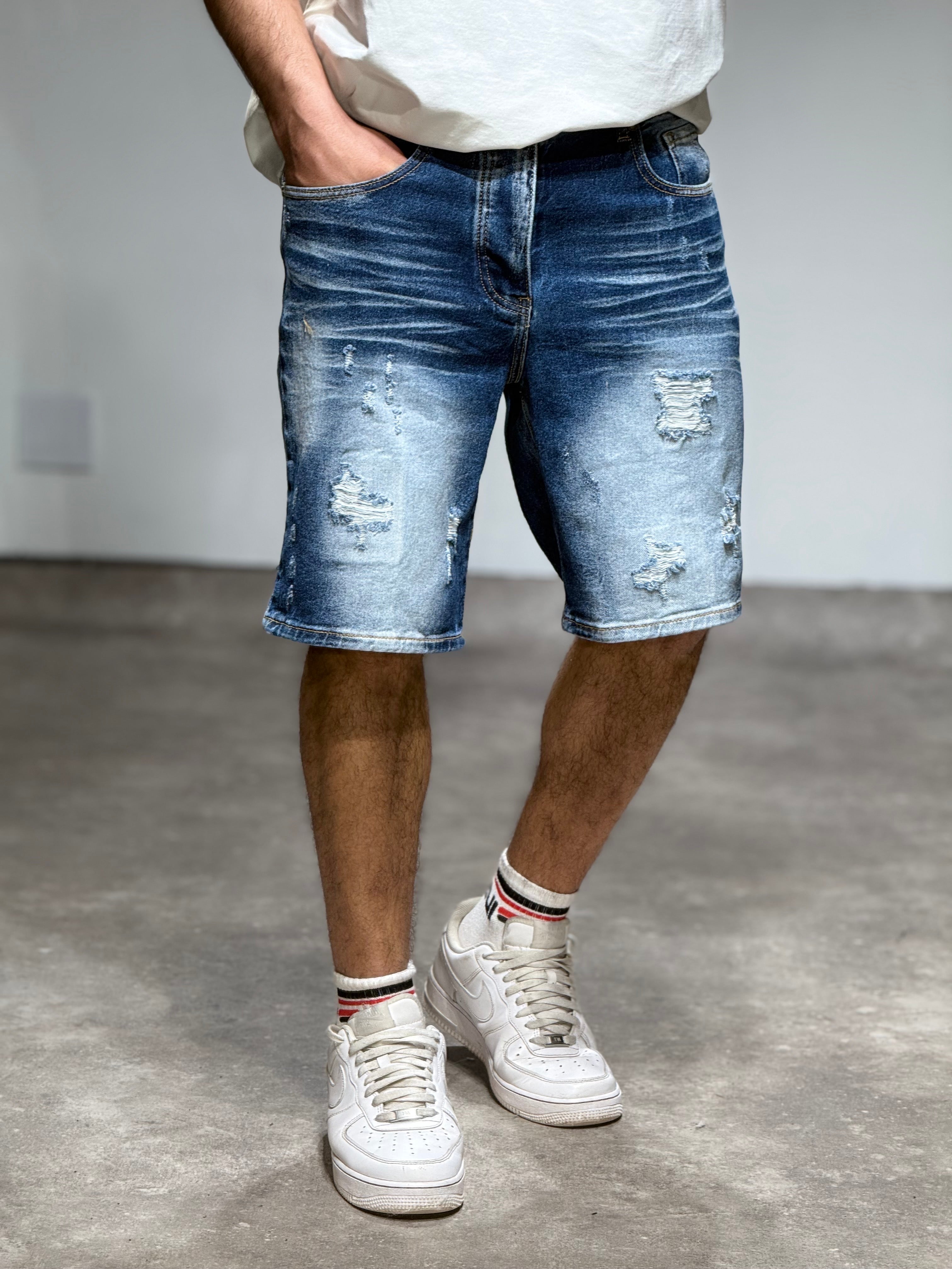 Short en Jean destroy bleu