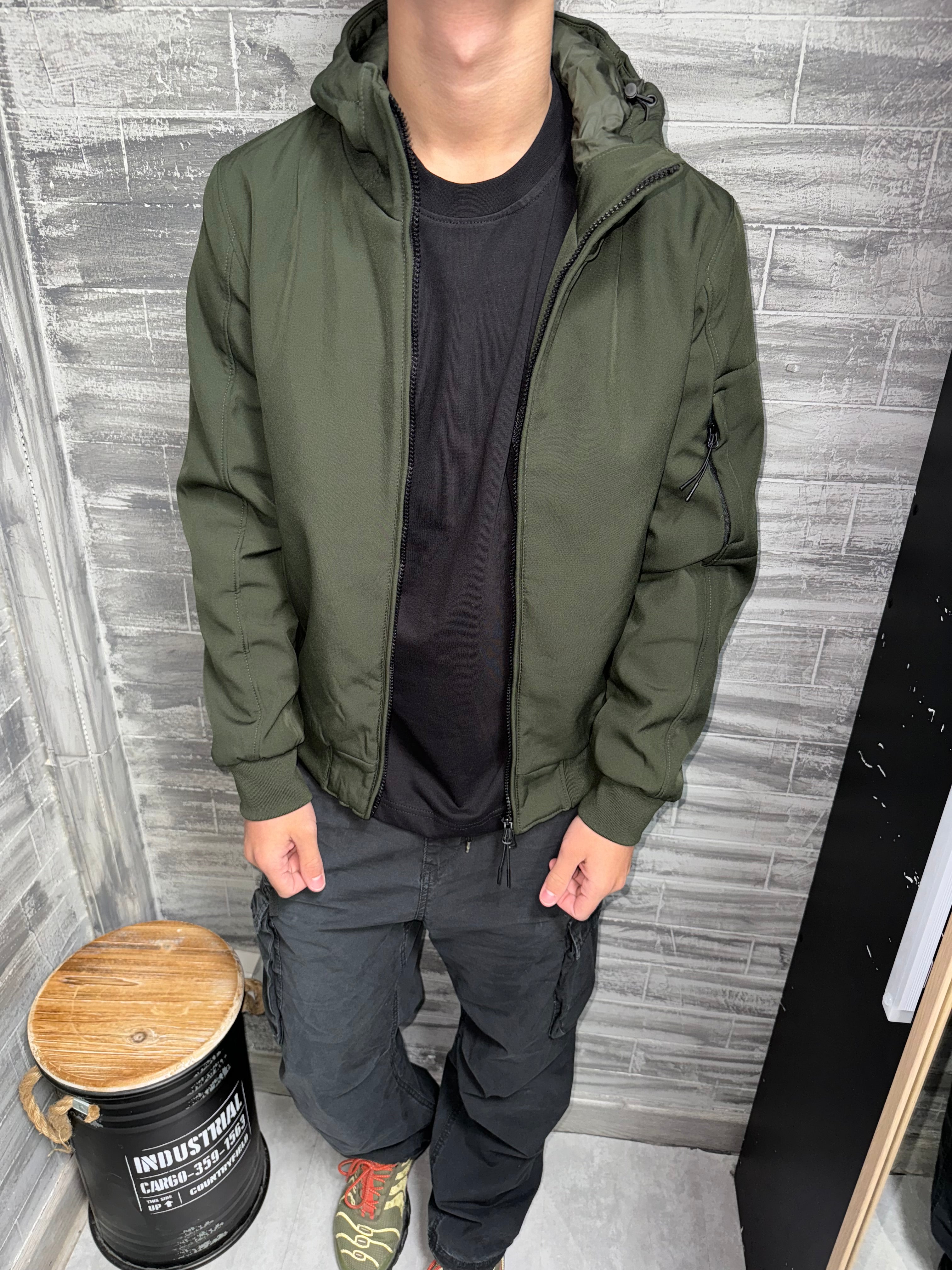 Black hooded jacket