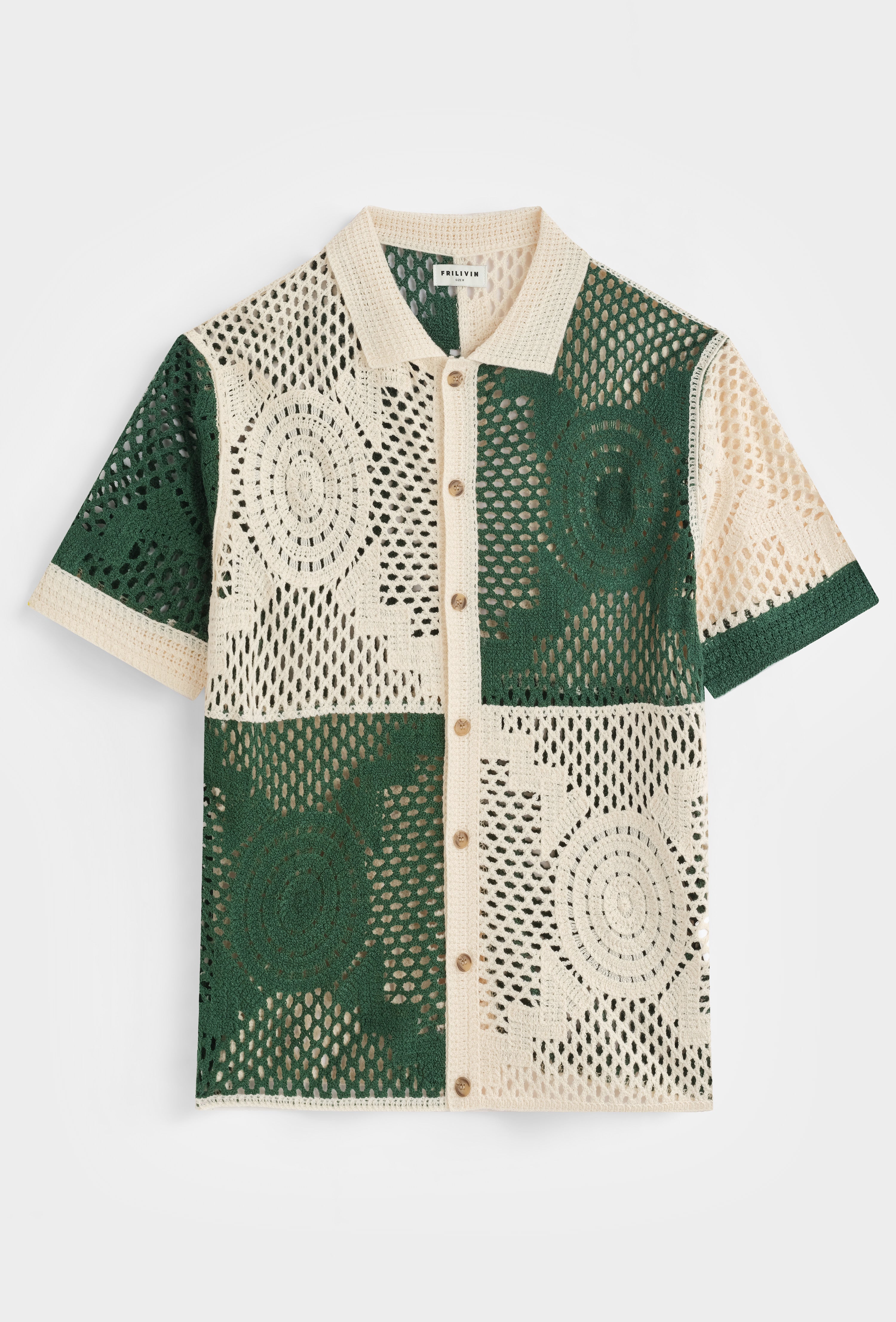 Chemise crochet vert et beige