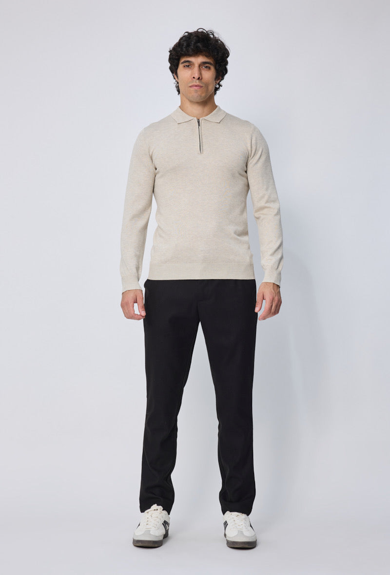 Polo zip manche longue beige