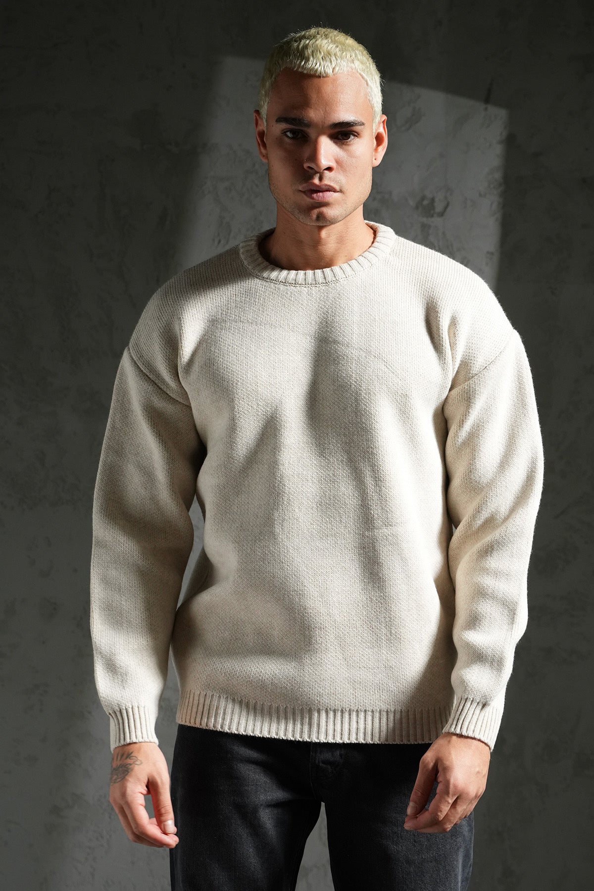 Pull épais maille beige