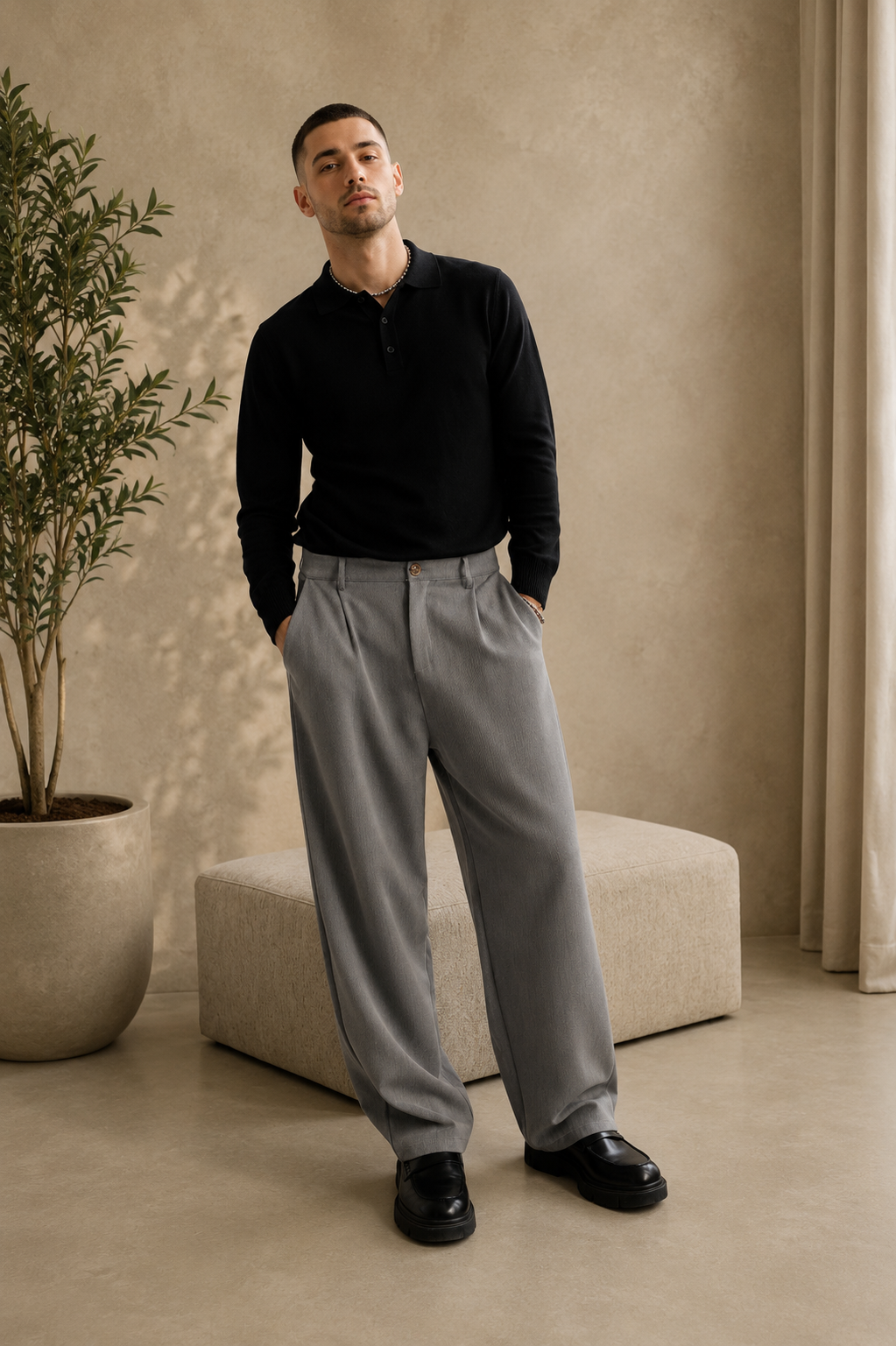 Pantalon large habillé gris
