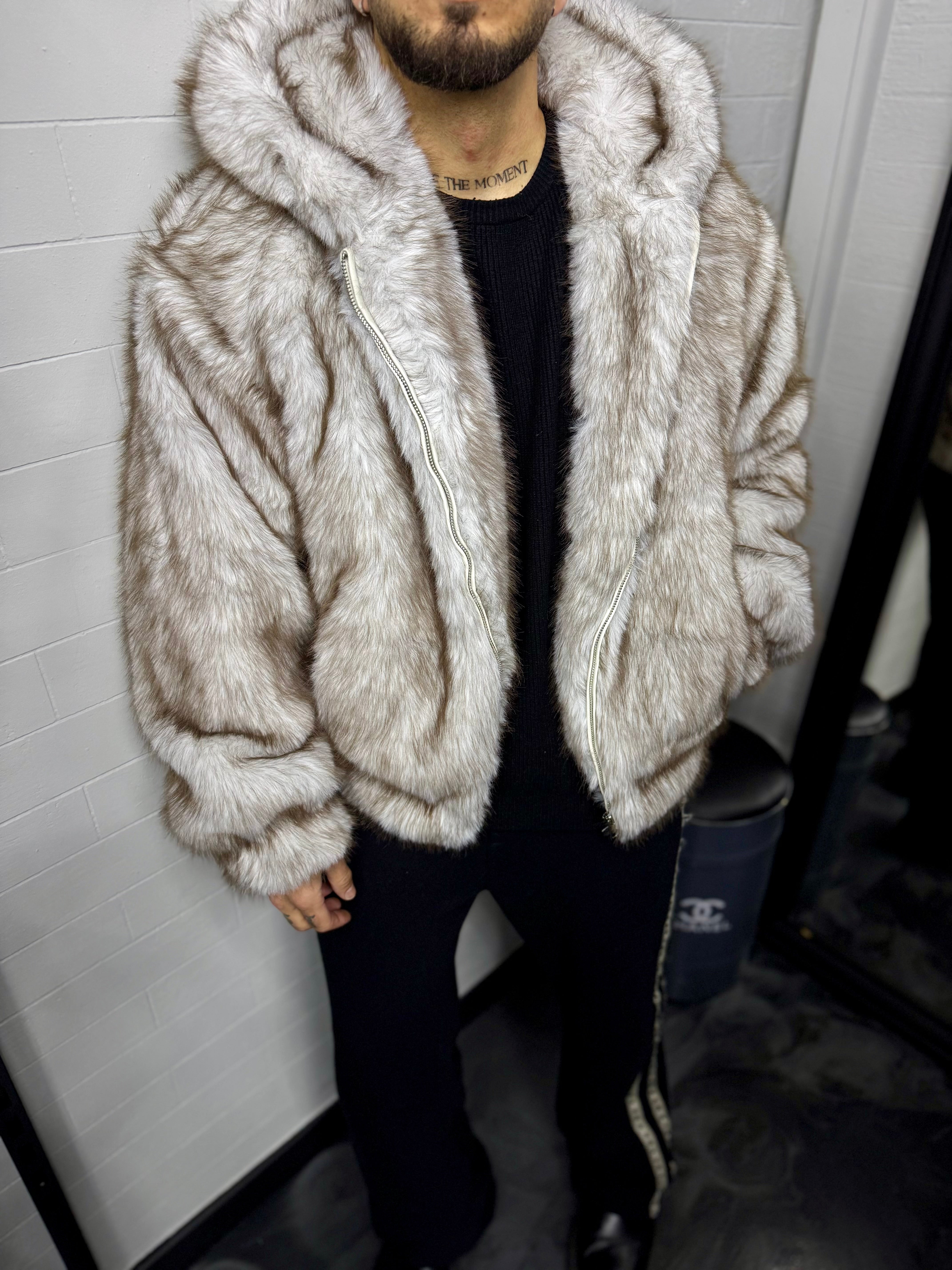 Veste fourrure beige/marron