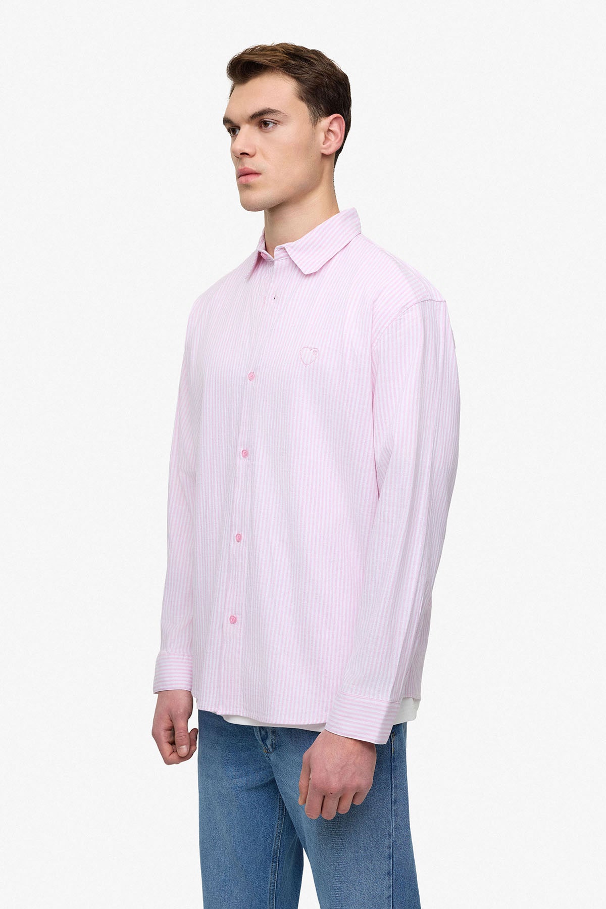 Chemise manche longue rayures rose / blanc