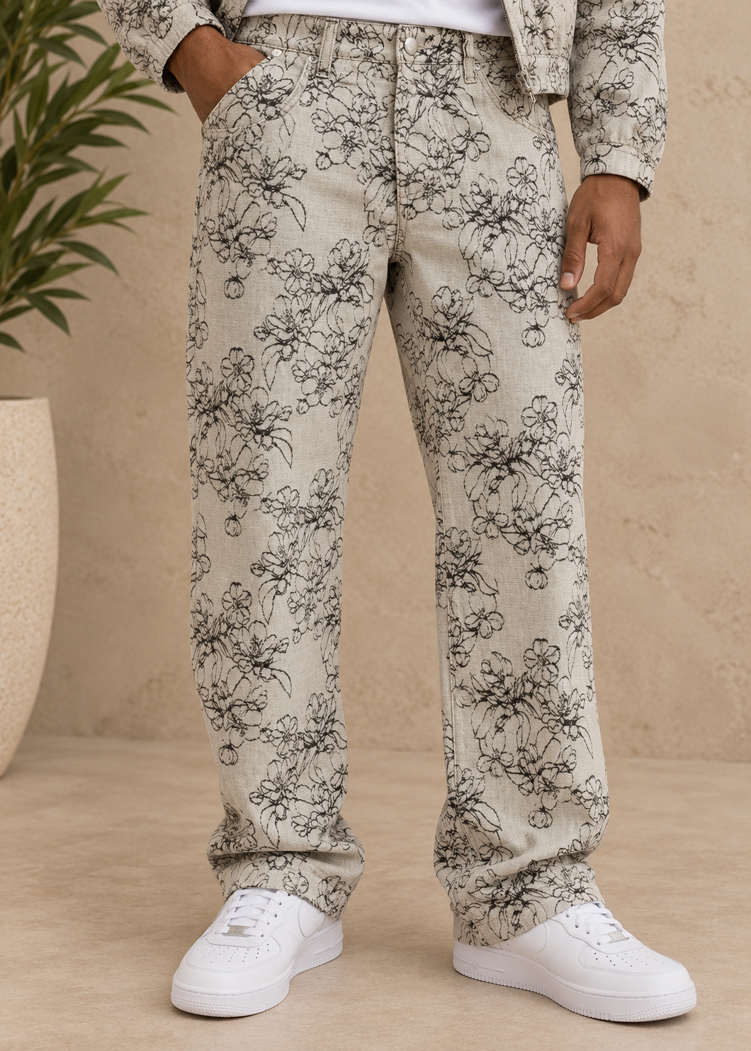 Ensemble beige fleur noir