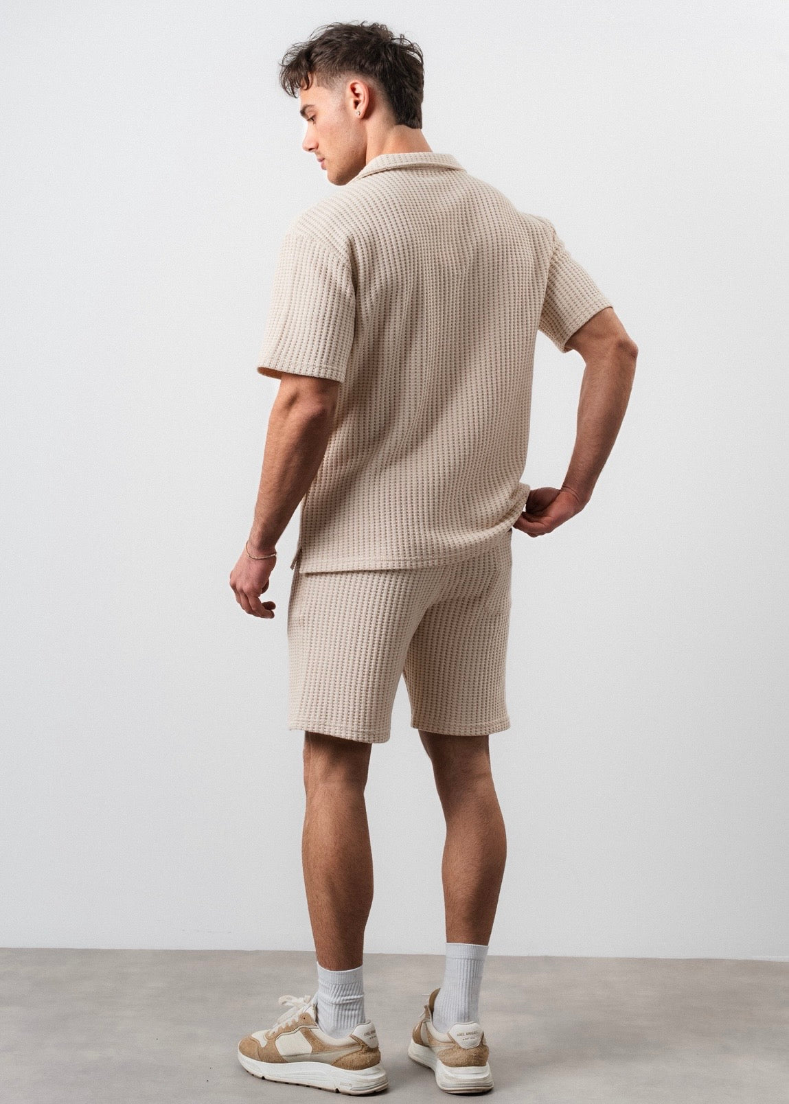 Ensemble short chemise maille beige