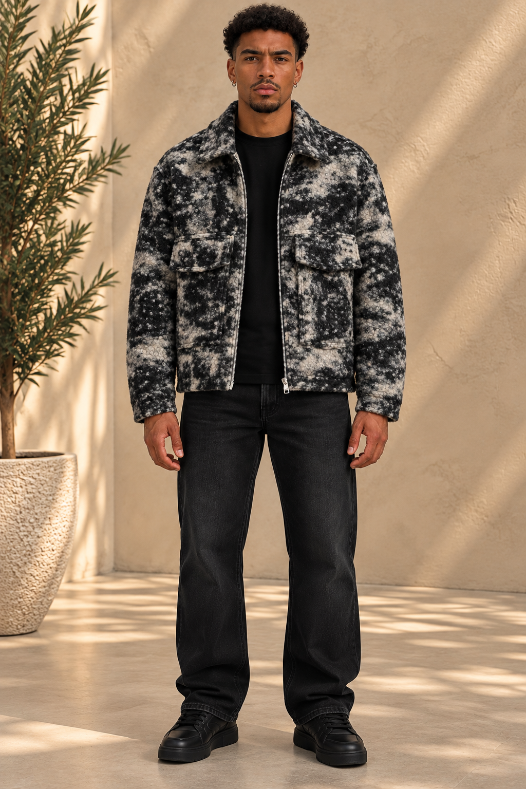 Veste laine bouclée grise