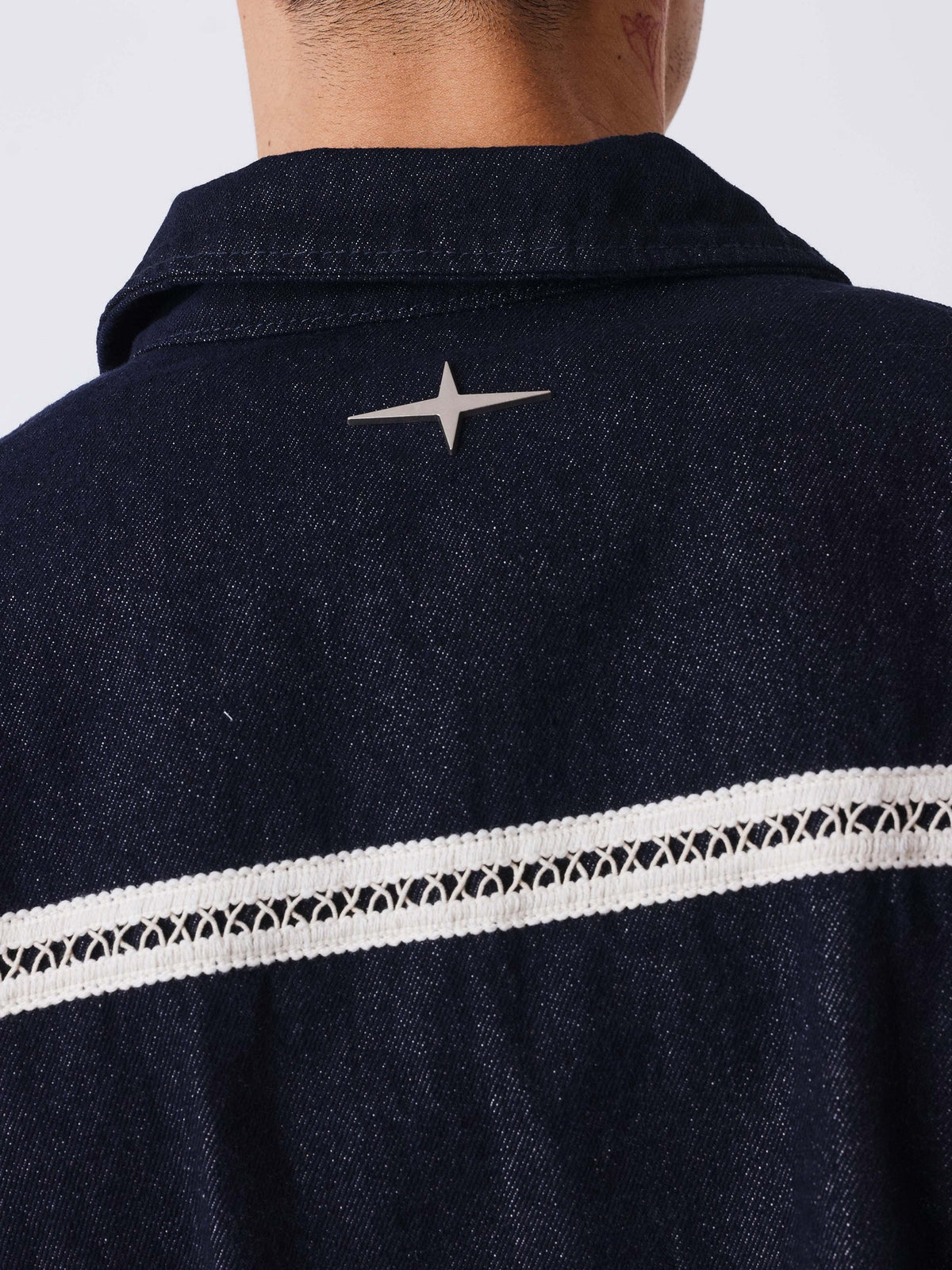 PXP - VESTE EN DENIM NOIR BANDE CROCHET BEIGE